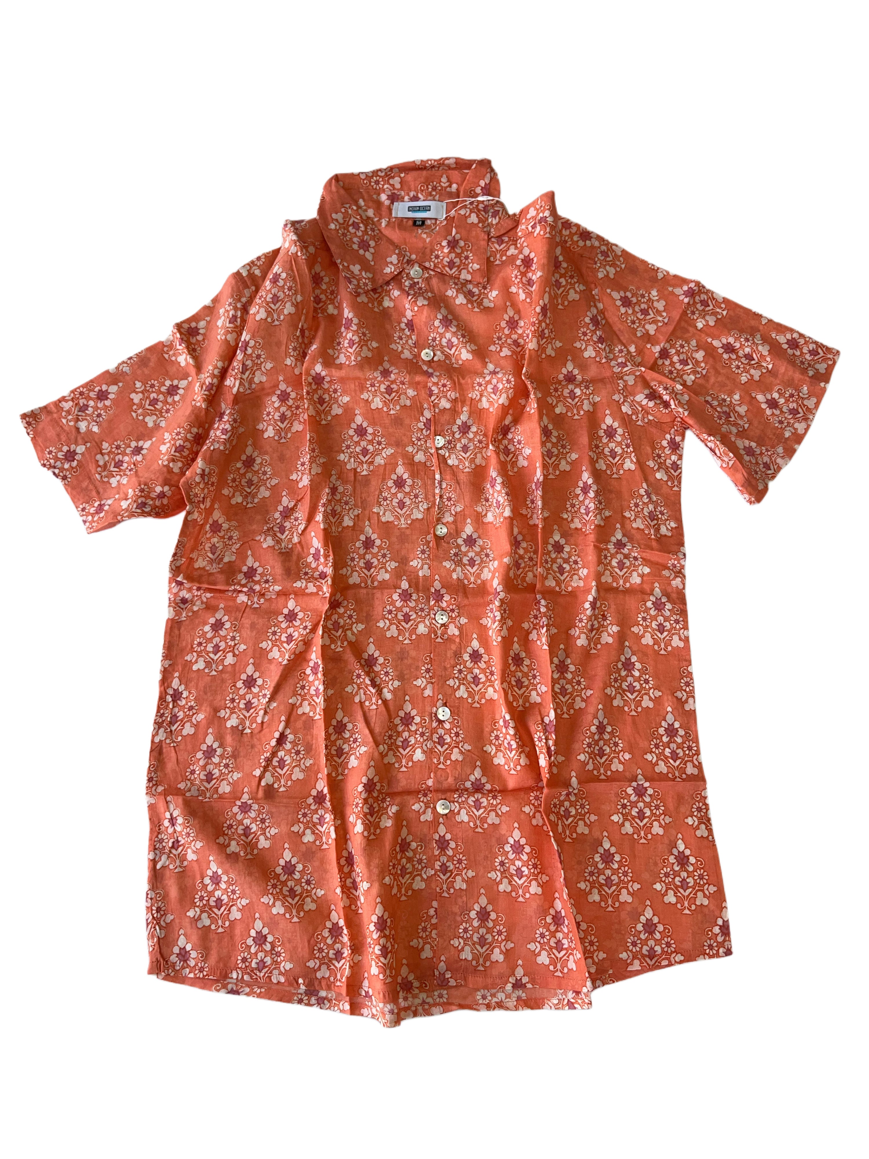 Men's Collared Short Sleeve Shirt - Light Weight Fabric | Peach White Maroon