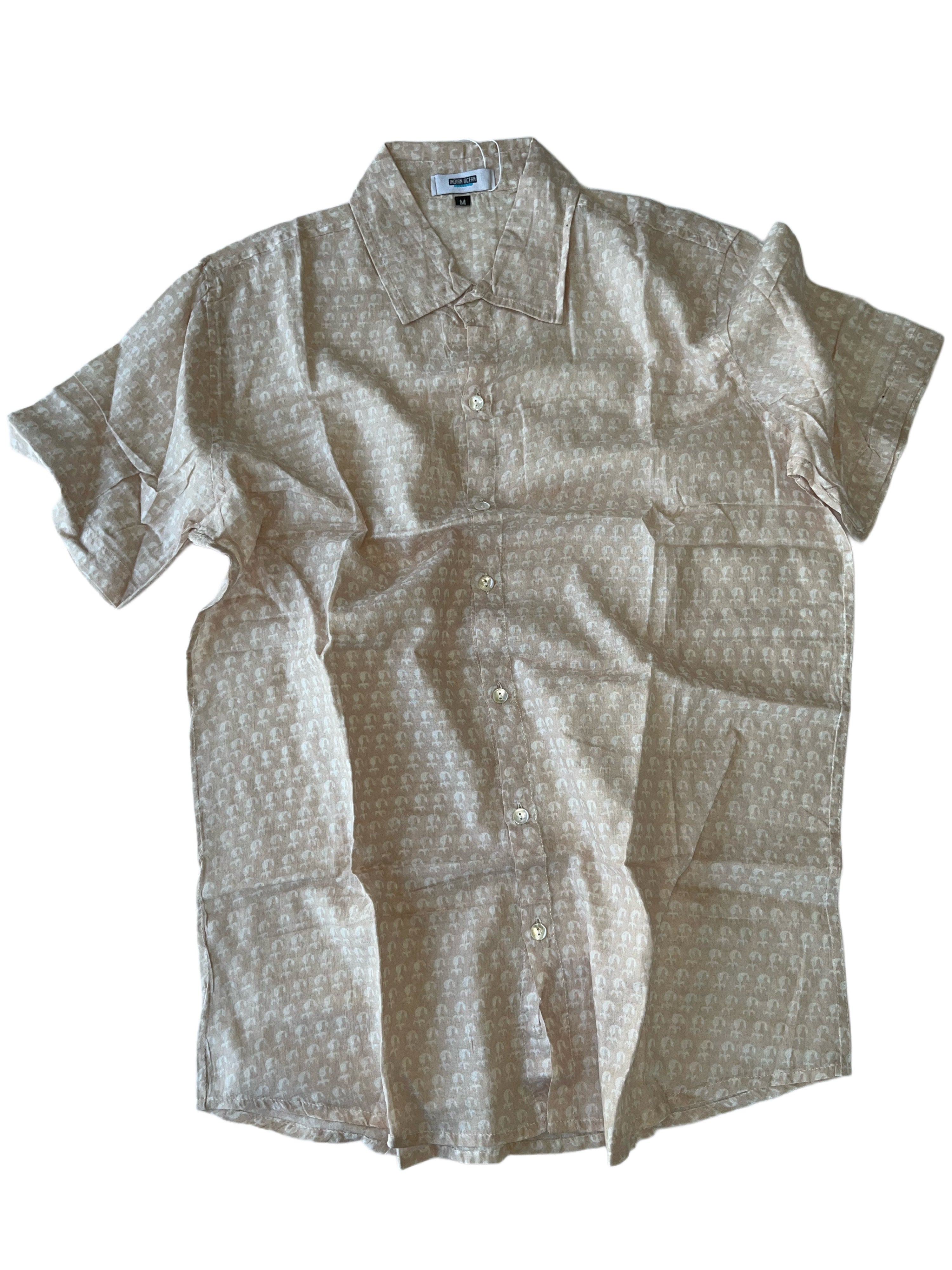 Men's Collared Short Sleeve Shirt - Light Weight Fabric | Beige White