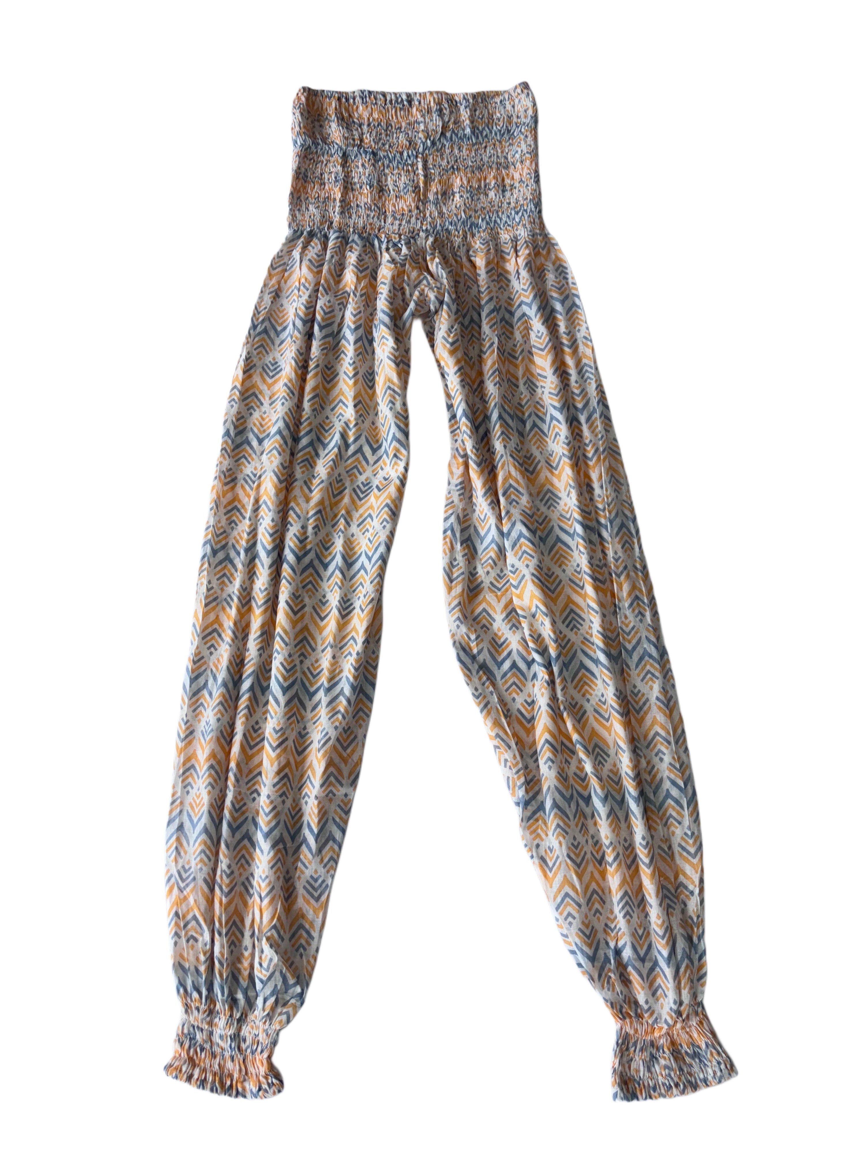 Ladies Cotton Balloon Pants | Yellow Grey