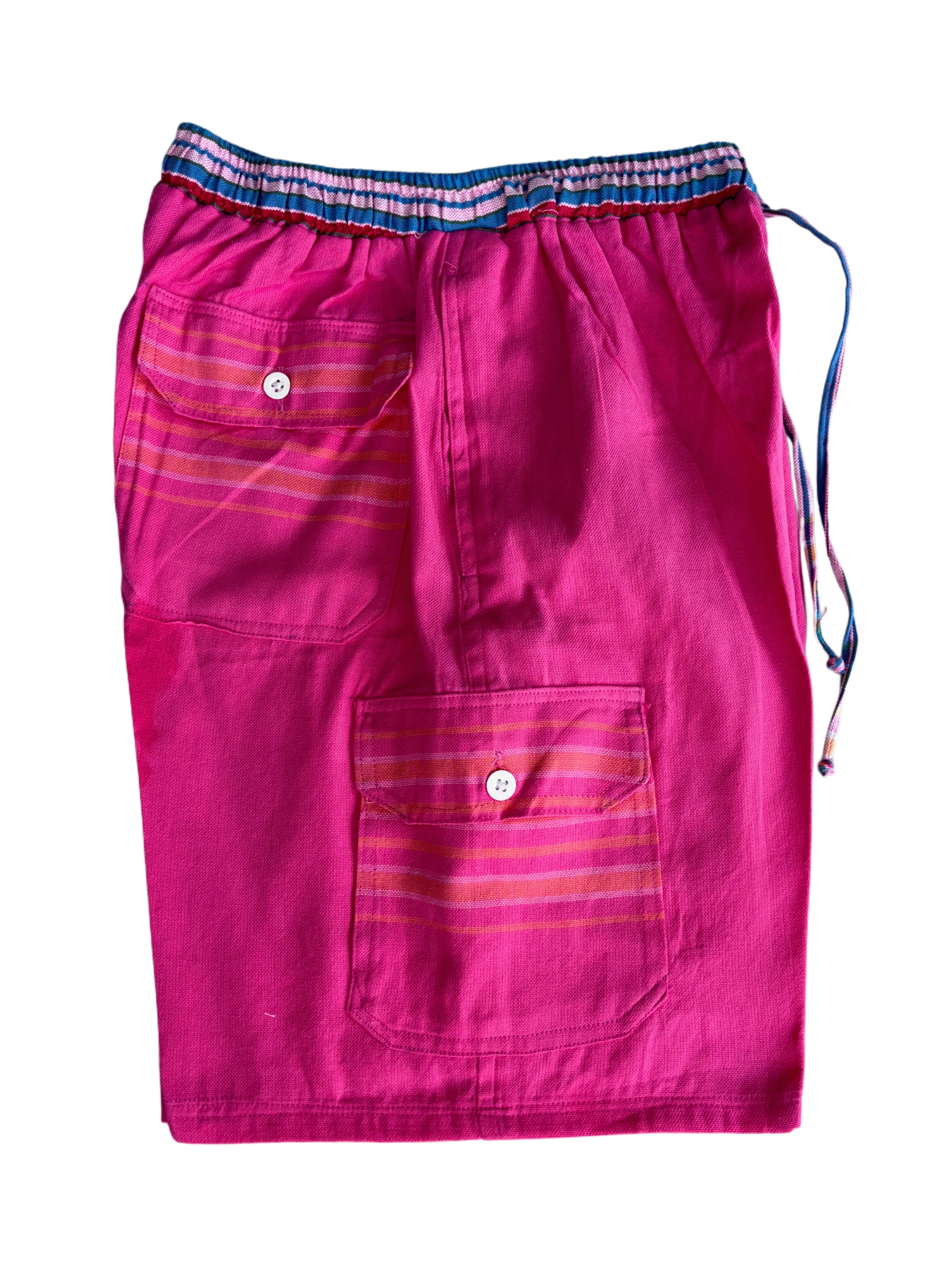Kikoy Bermuda Shorts | Dark Pink with Blue