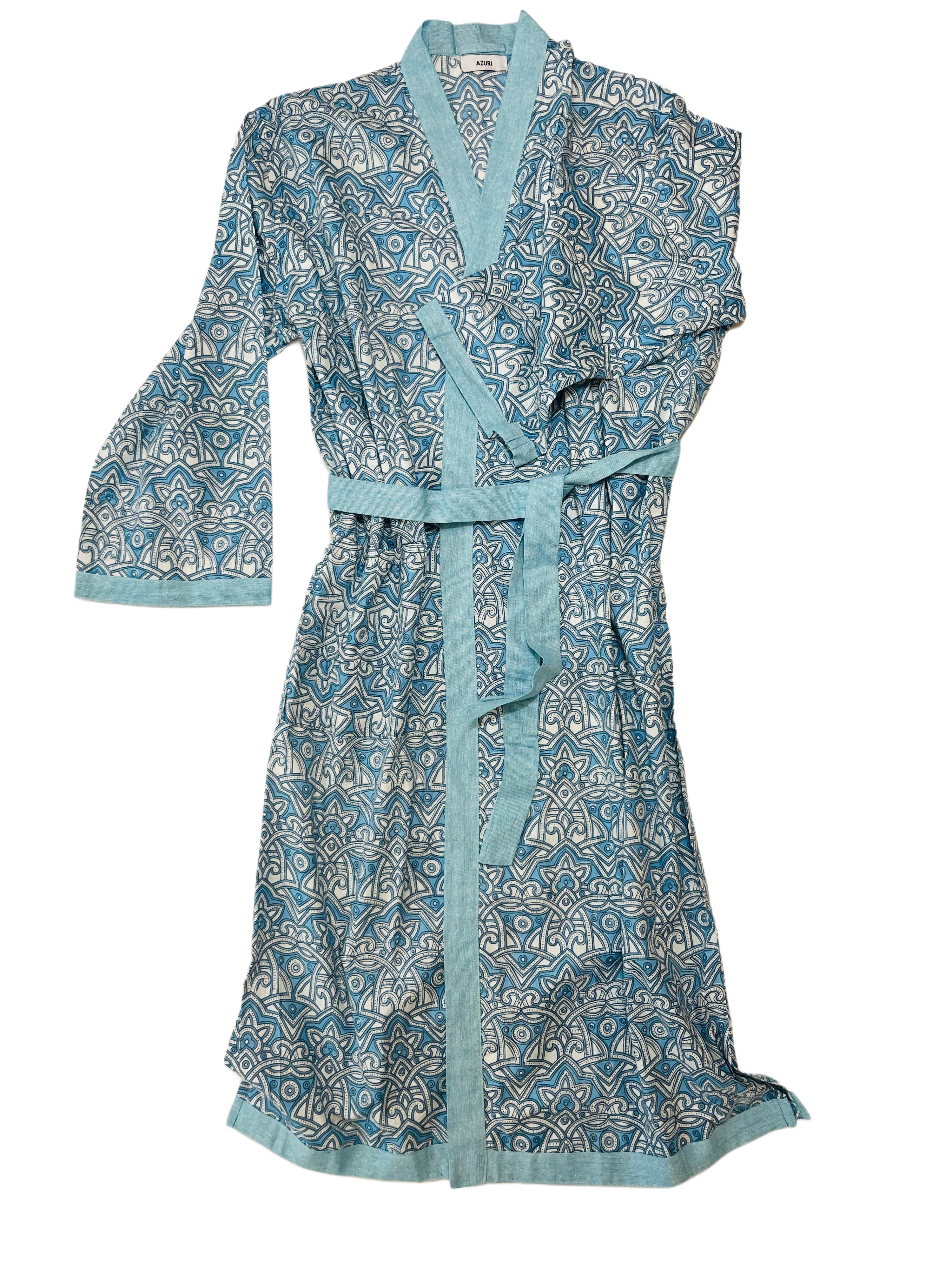 Cotton Kimono | Light Blue White