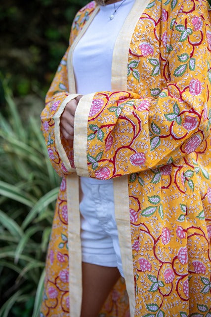 Cotton Kimono | Blues with white