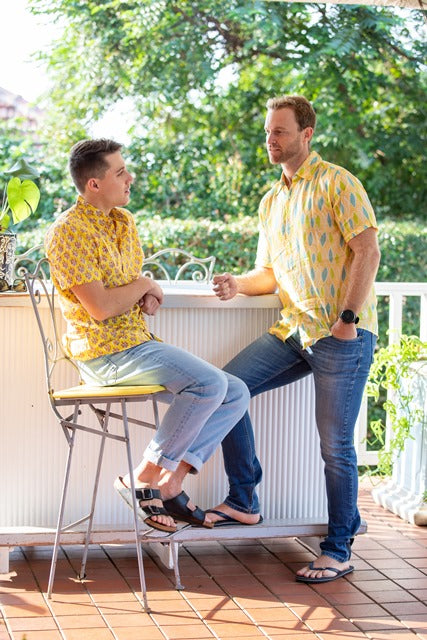 Men's Collared Short Sleeve Shirt - Light Weight Fabric | Mustard White