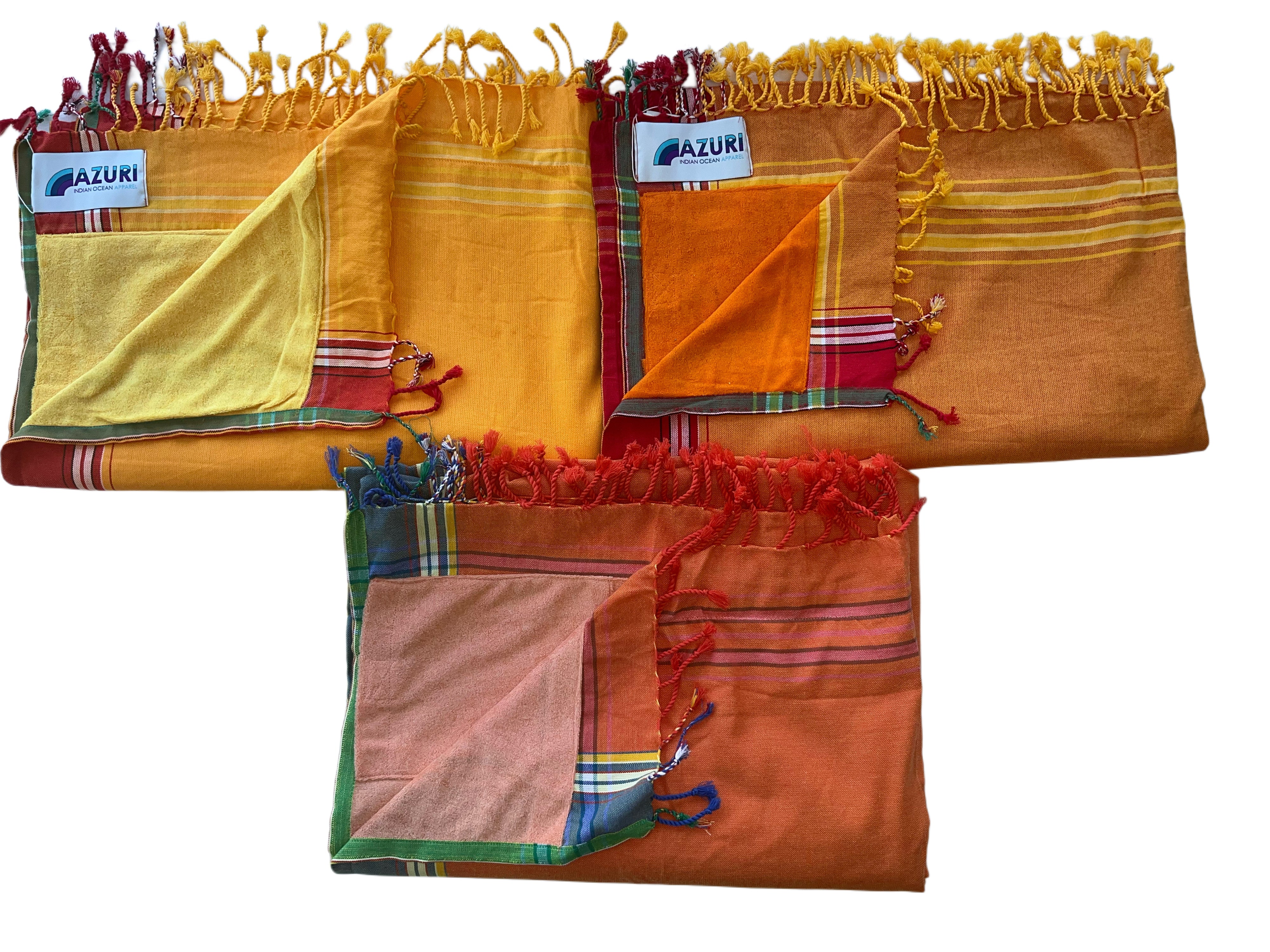 Kikoy Towel with Towelling | Orange/Yellow
