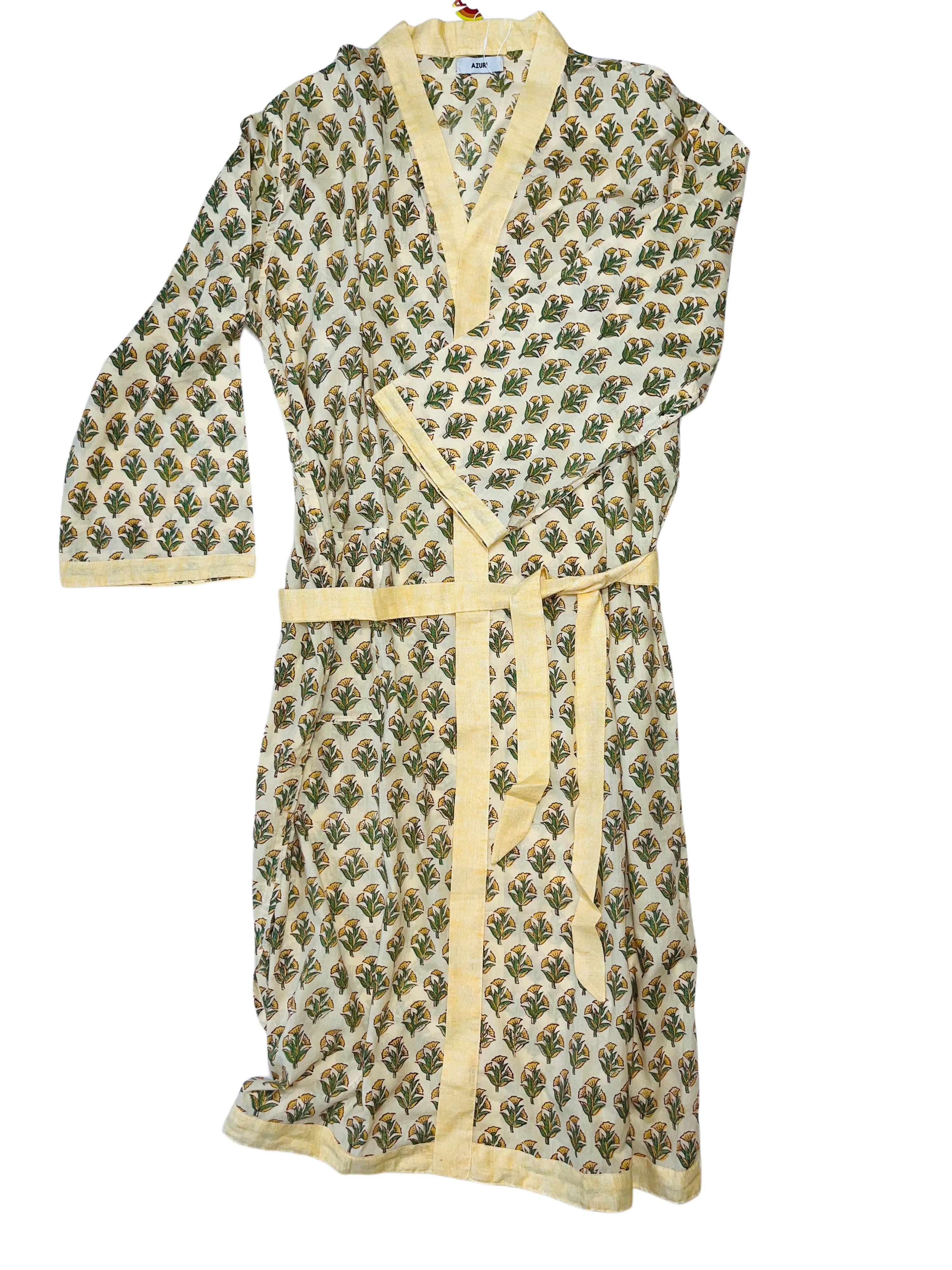 Cotton Kimono | Cream and Green