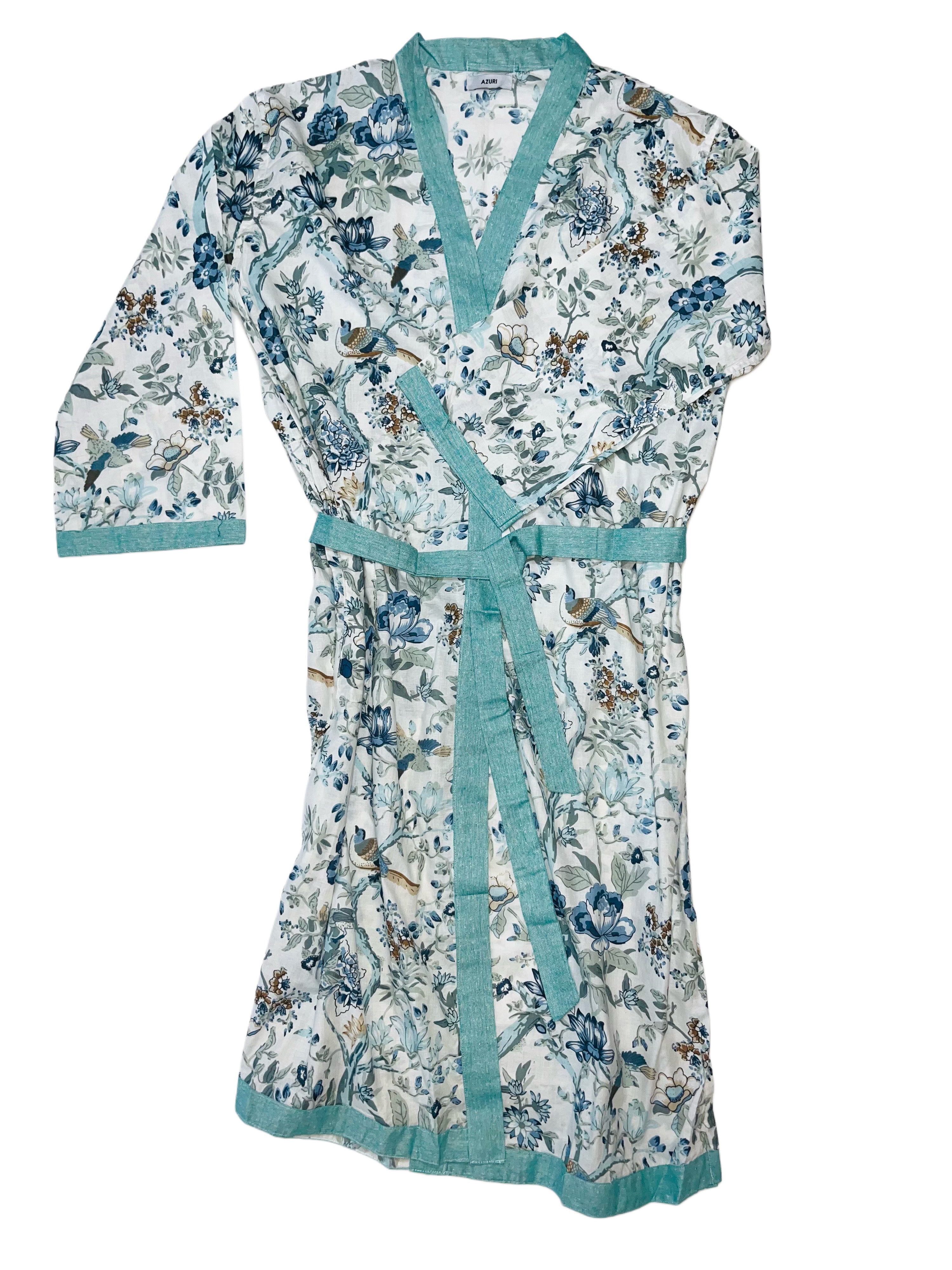 Cotton Kimono | Blues with white