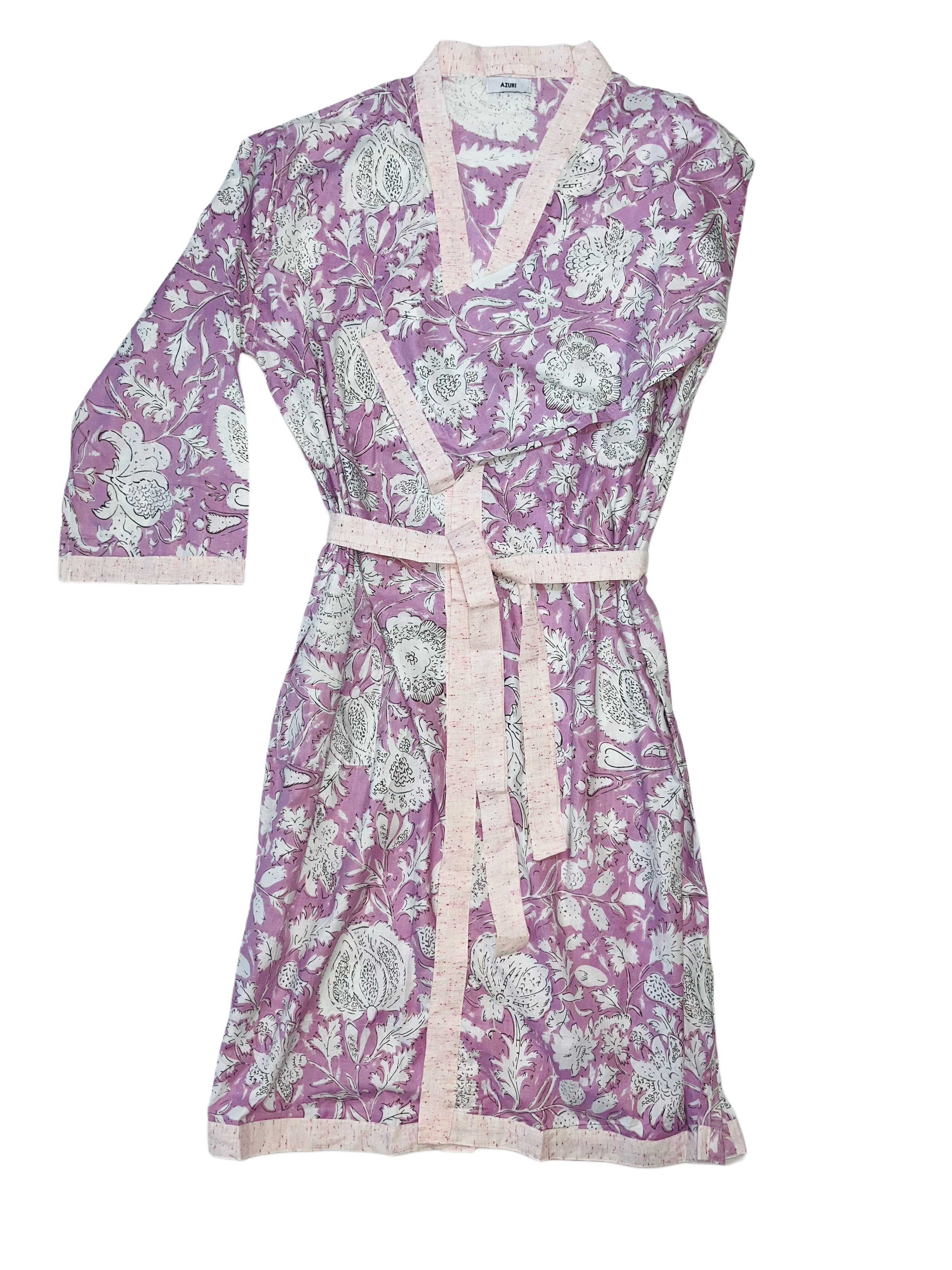 Cotton Kimono | Lilac with white