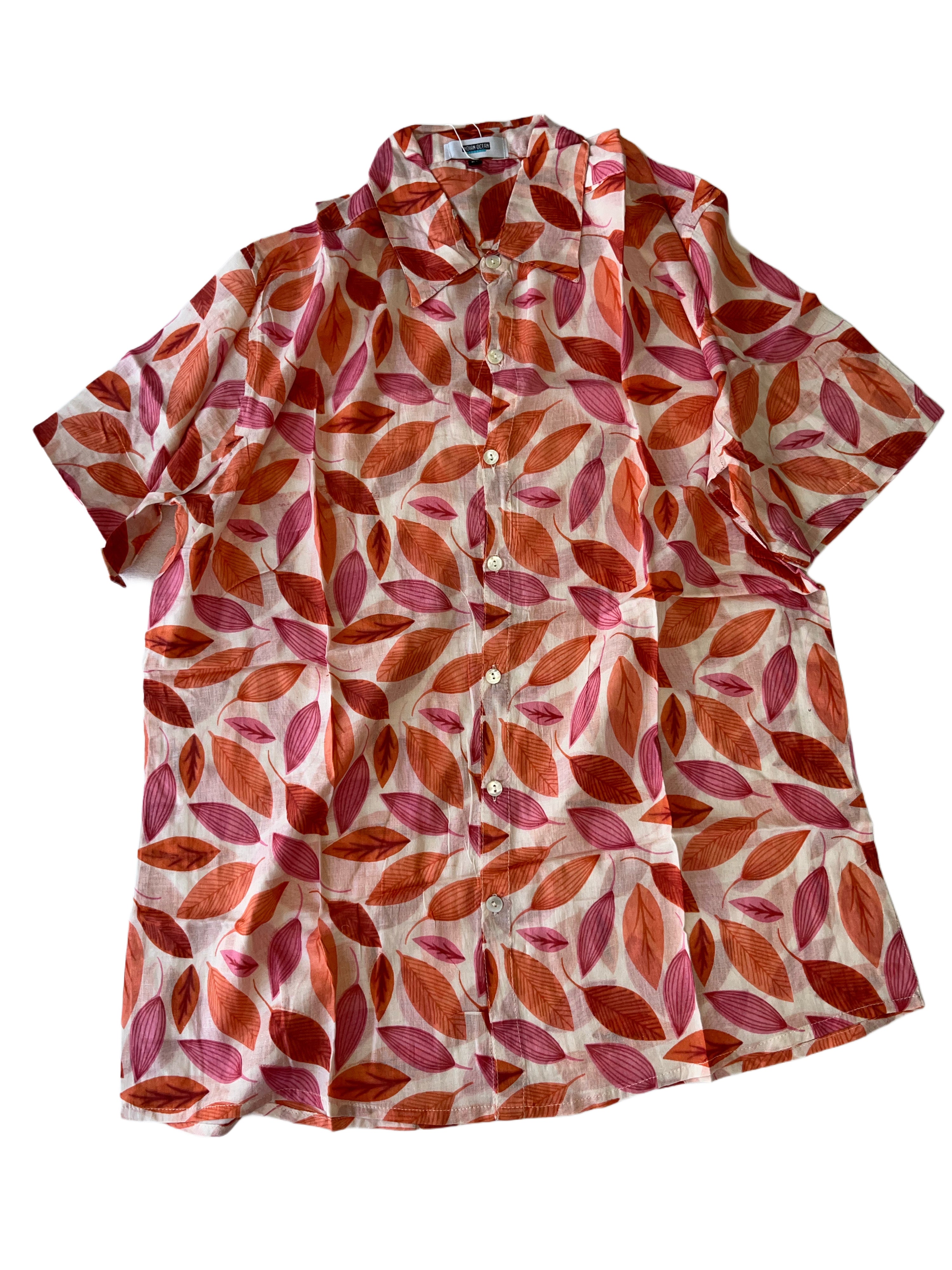 Men's Collared Short Sleeve Shirt - Light Weight Fabric | White Pinks Orange