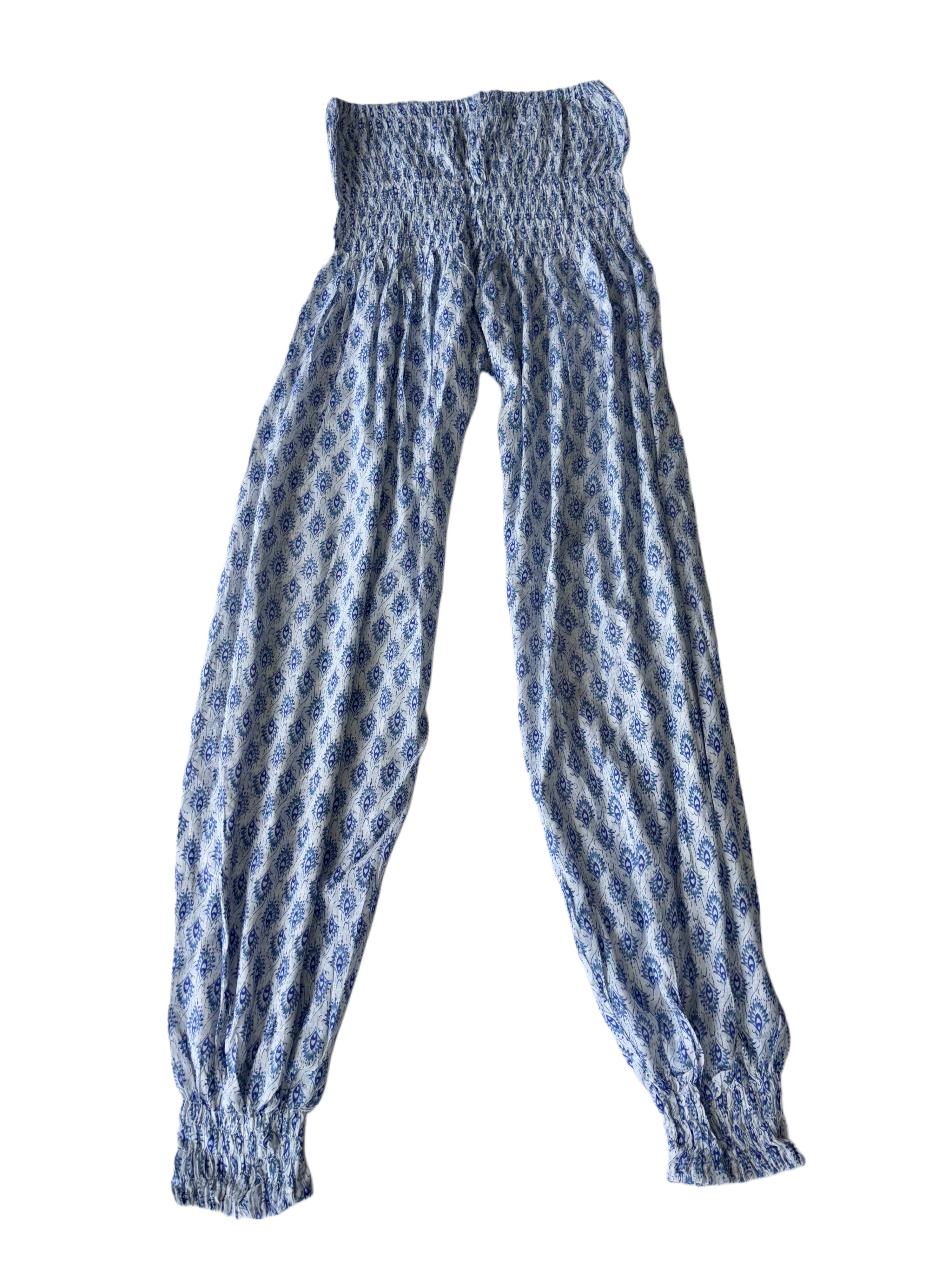 Ladies Cotton Balloon Pants | Blue White