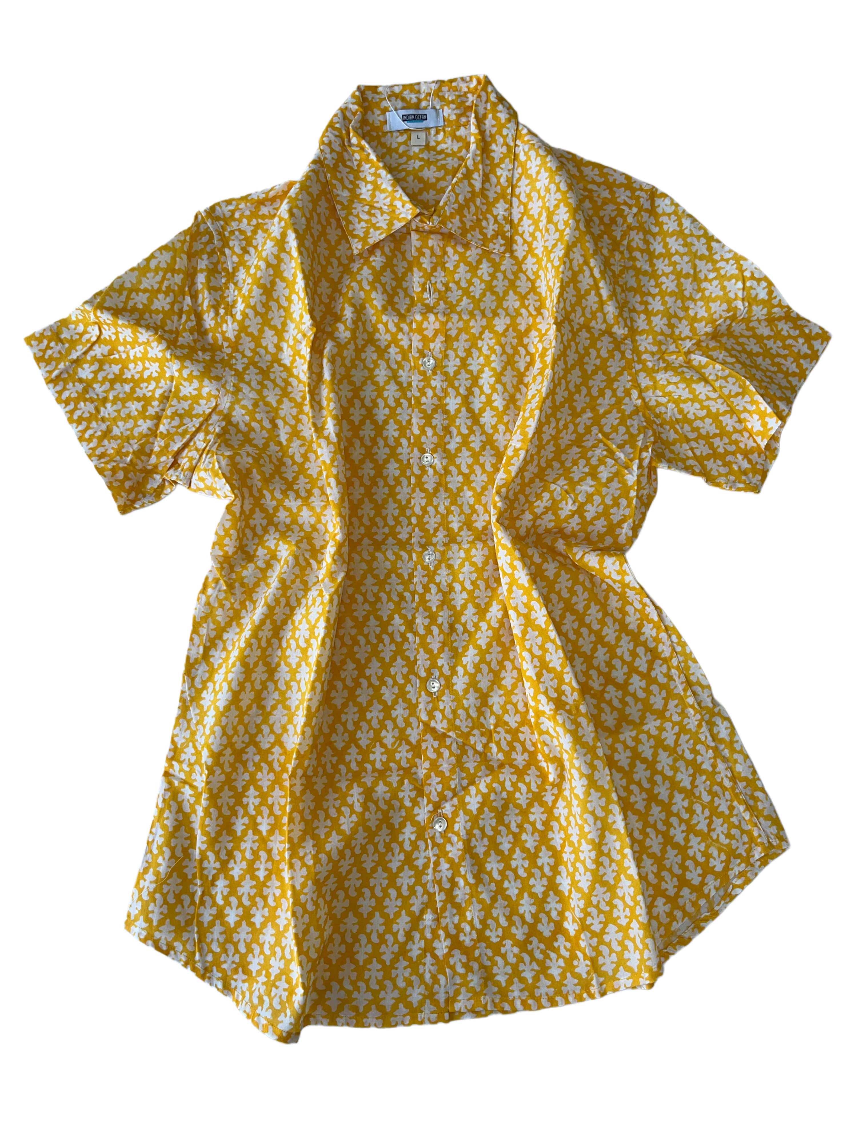Men's Collared Short Sleeve Shirt - Light Weight Fabric | Yellow White