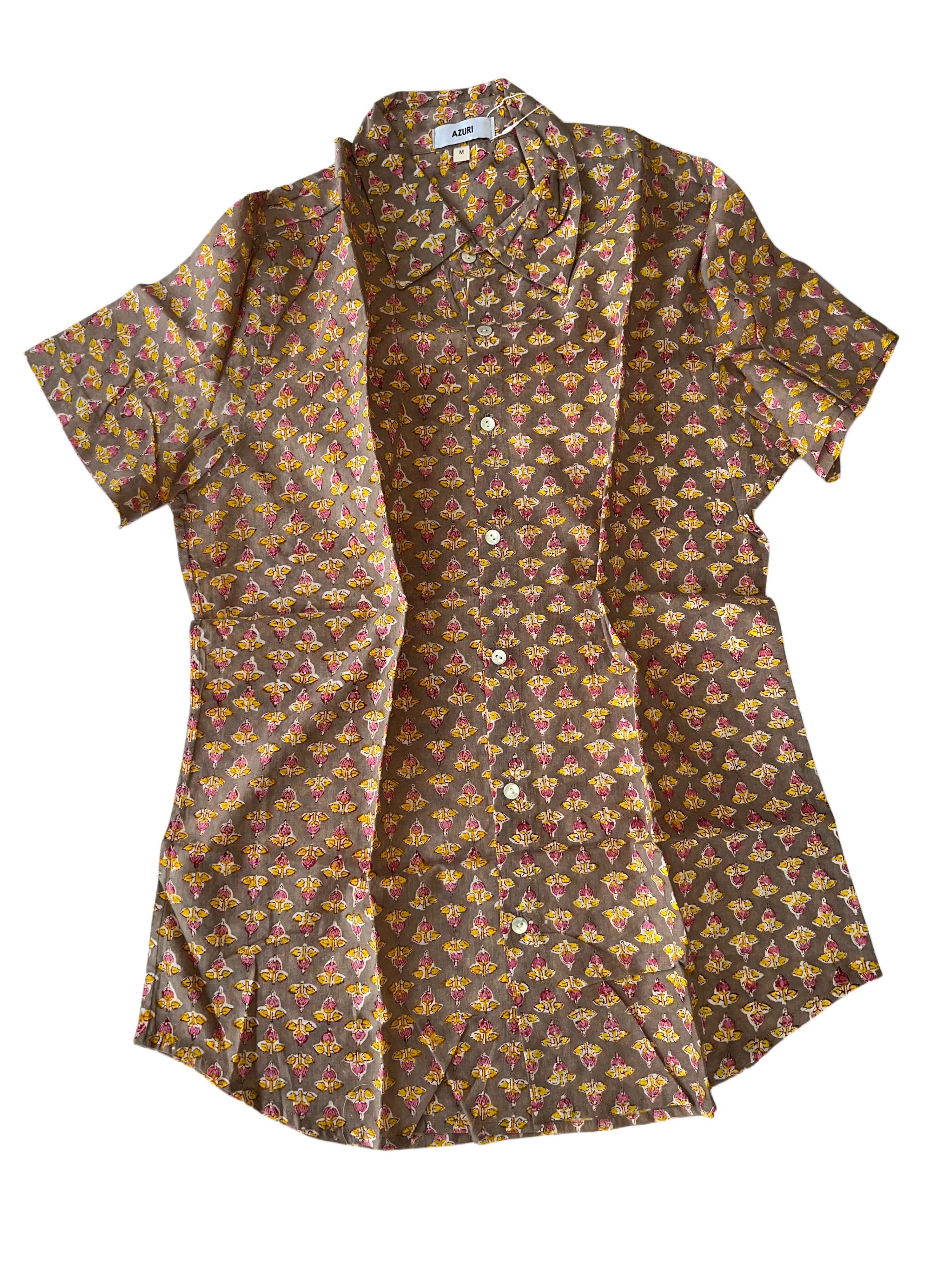 Men's Collared Short Sleeve Shirt - Light Weight Fabric | Brown Yellow Red