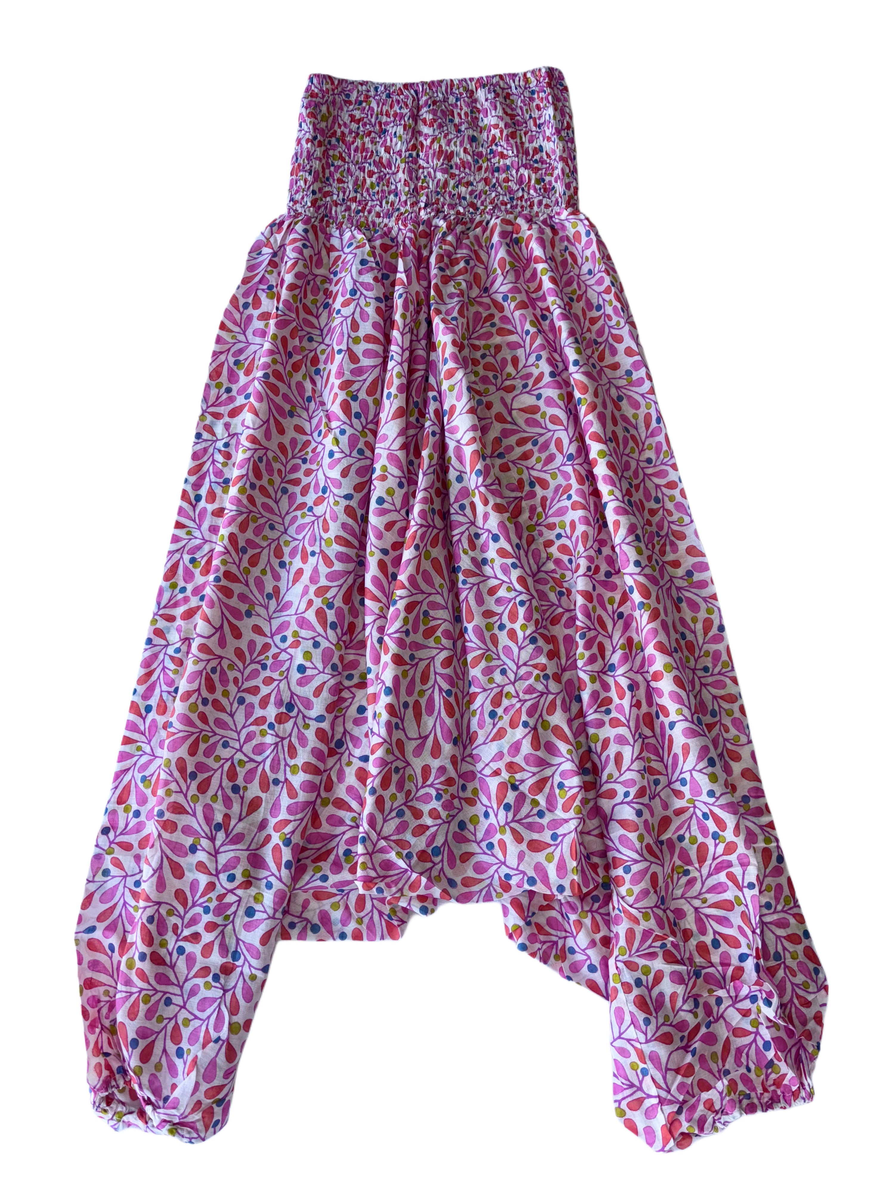 Ladies Cotton Elephant Pants | White Pink Purple