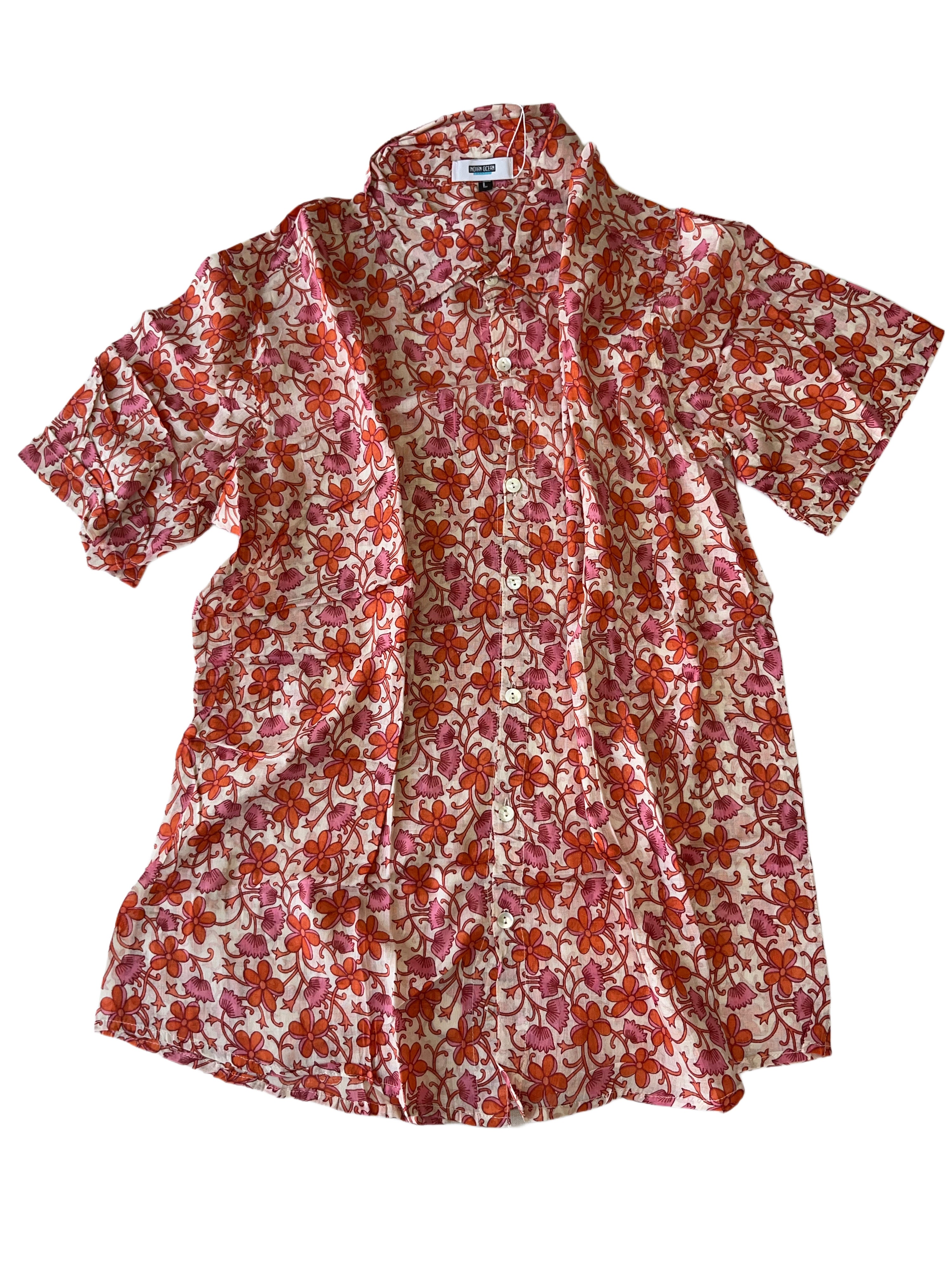 Men's Collared Short Sleeve Shirt - Light Weight Fabric | Red Pinks White