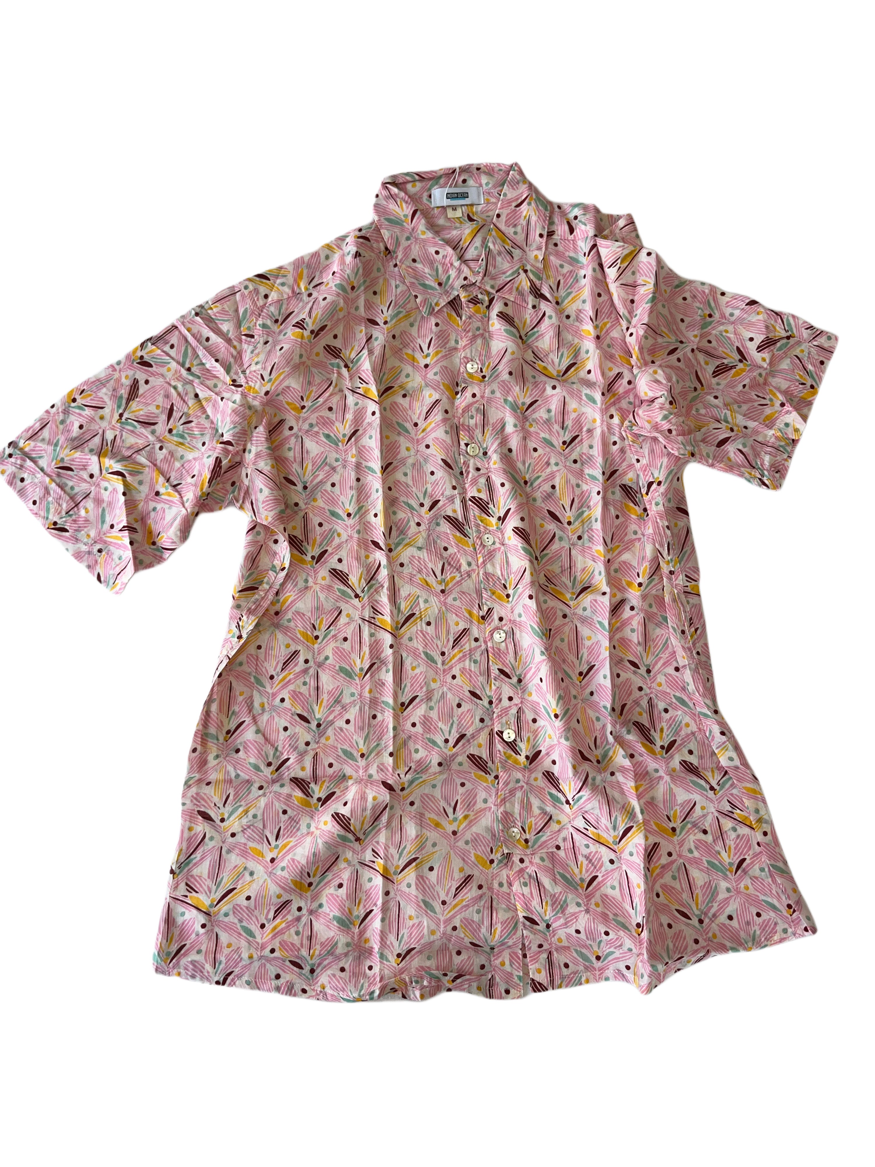 Men's Collared Short Sleeve Shirt - Light Weight Fabric | White Pink