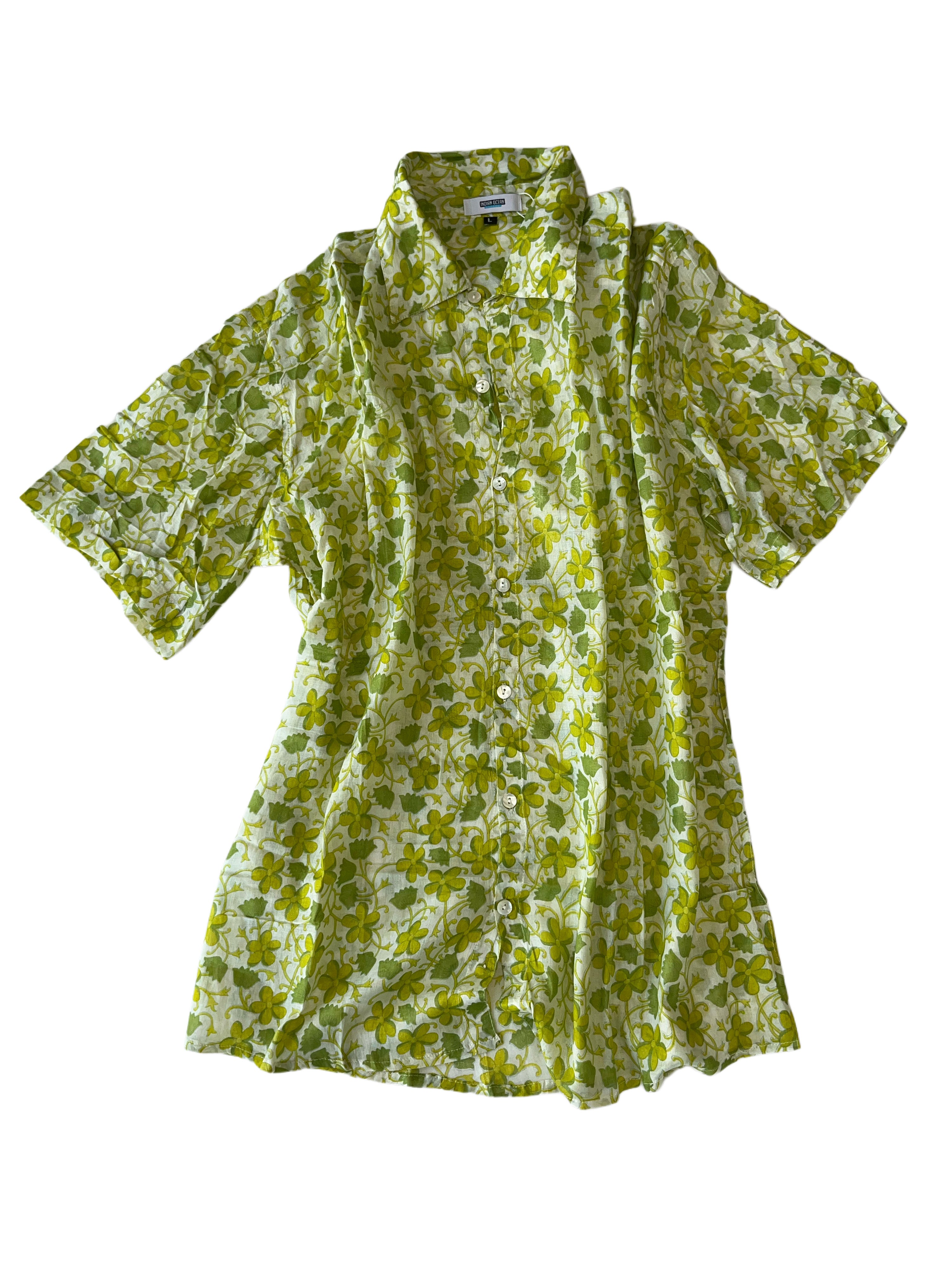 Men's Collared Short Sleeve Shirt - Light Weight Fabric | Greens White