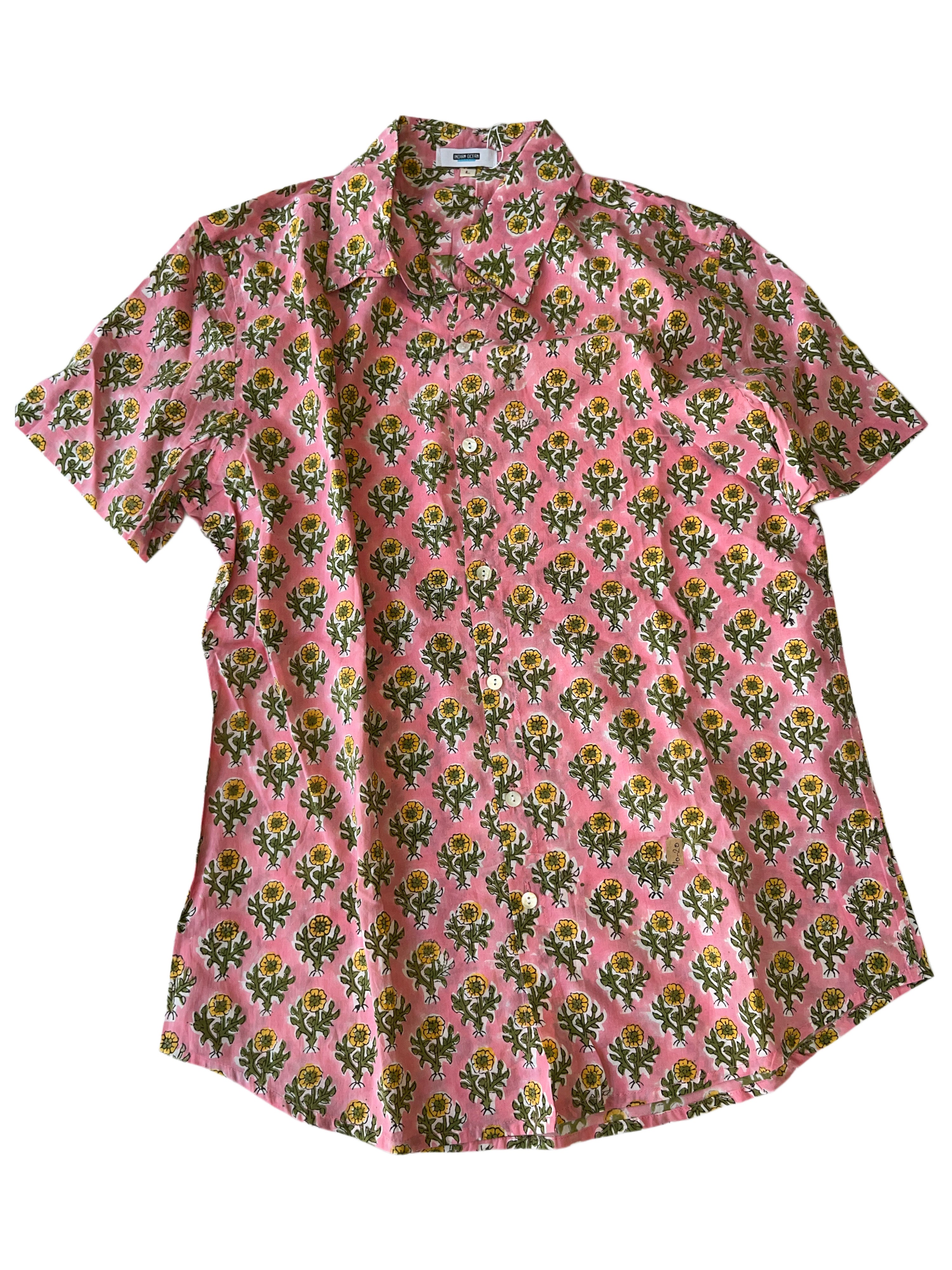 Men's Collared Short Sleeve Shirt - Light Weight Fabric | Pink Green