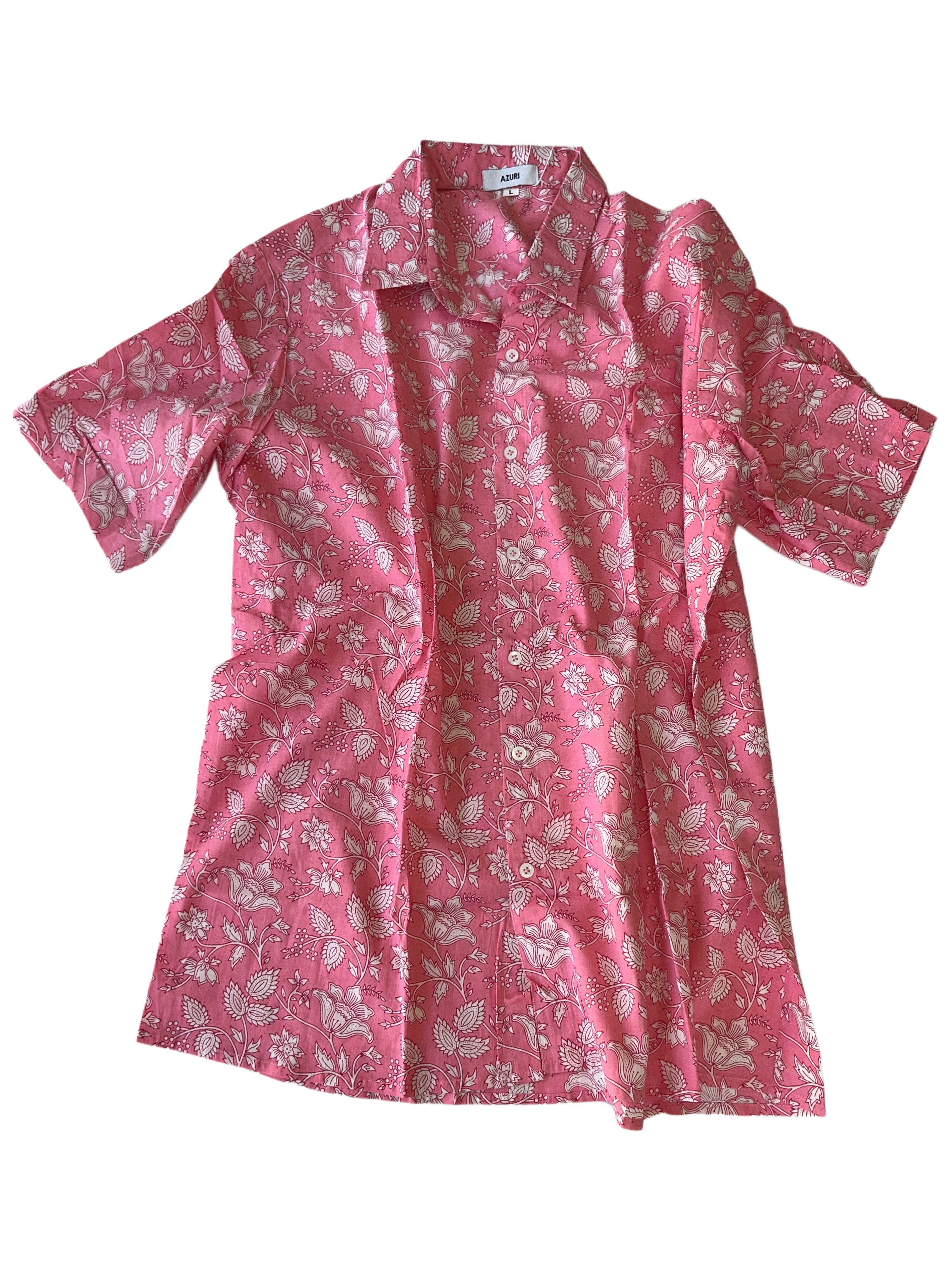Men's Collared Short Sleeve Shirt - Light Weight Fabric | Pink White
