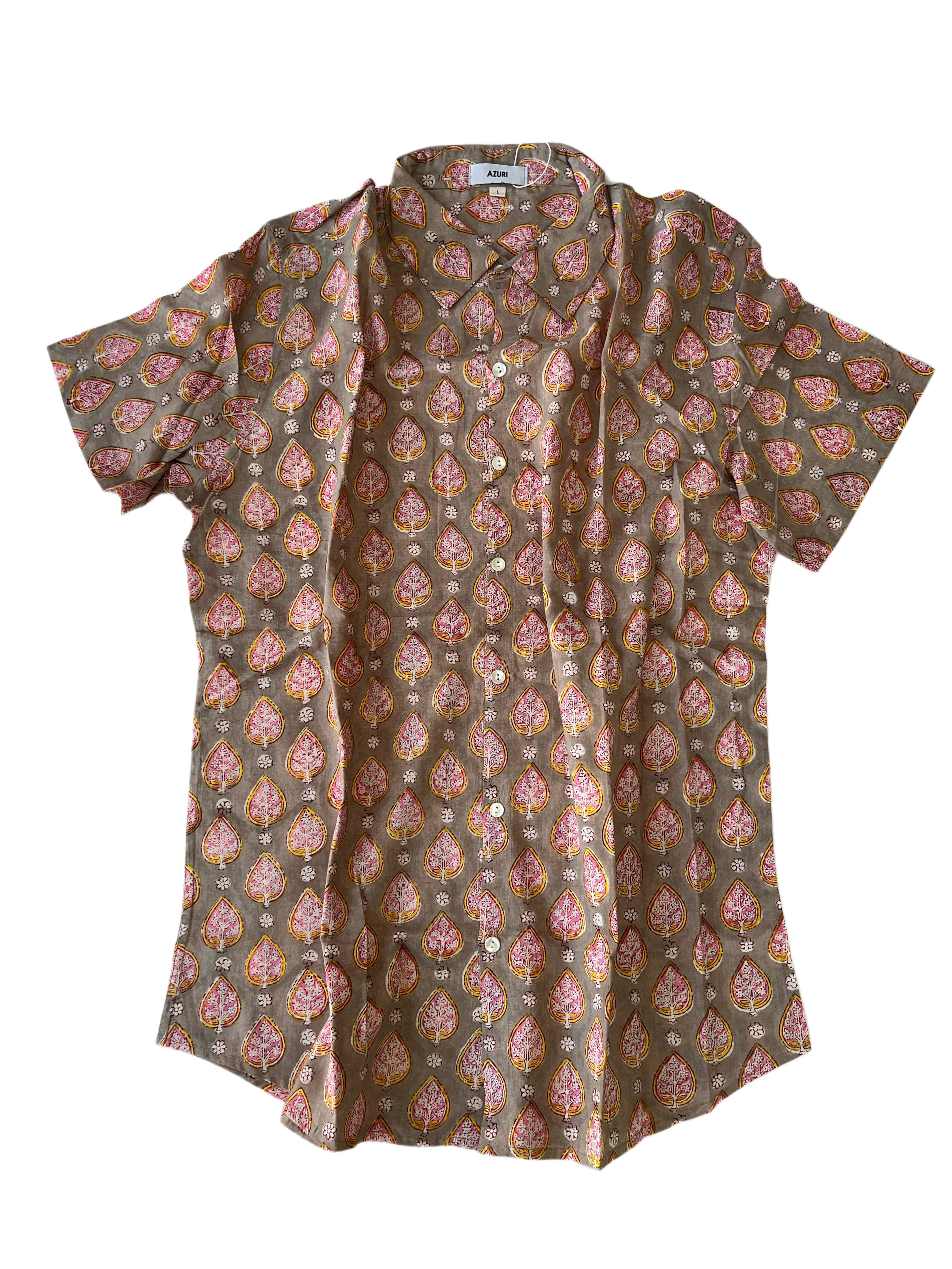 Men's Collared Short Sleeve Shirt - Light Weight Fabric | Grey Red White Yellow