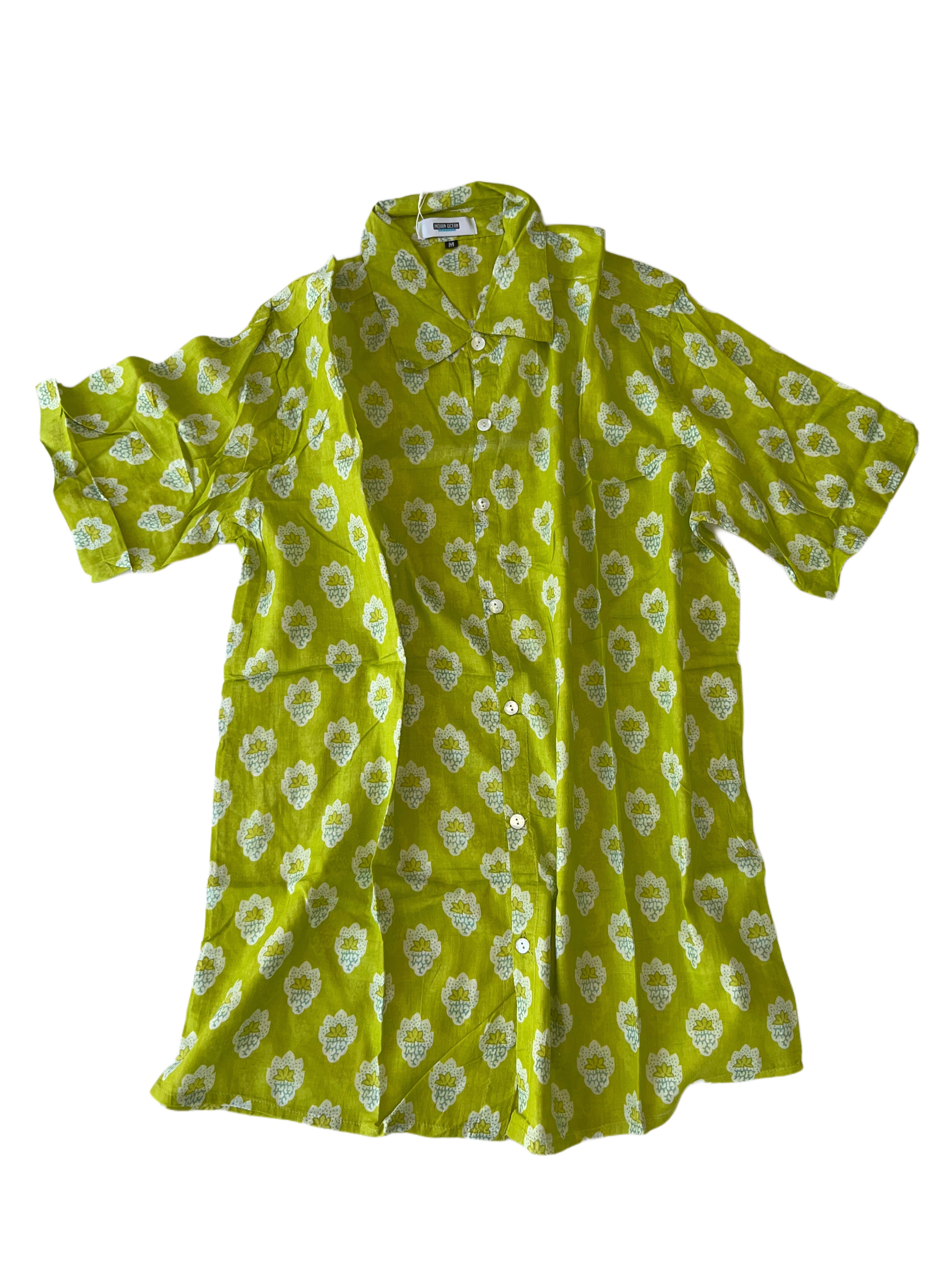 Men's Collared Short Sleeve Shirt - Light Weight Fabric | Lime White