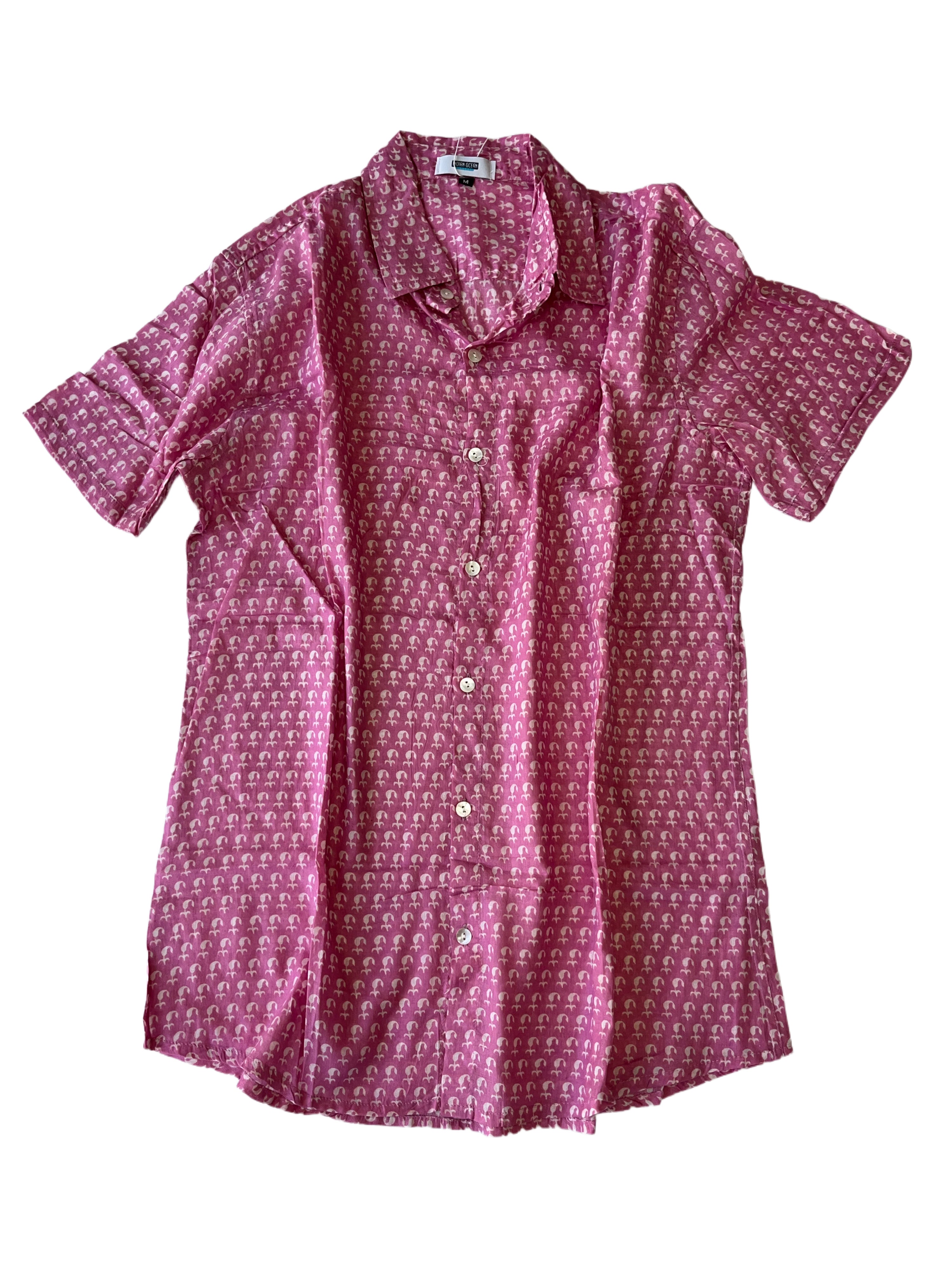 Men's Collared Short Sleeve Shirt - Light Weight Fabric | Deep Pink White