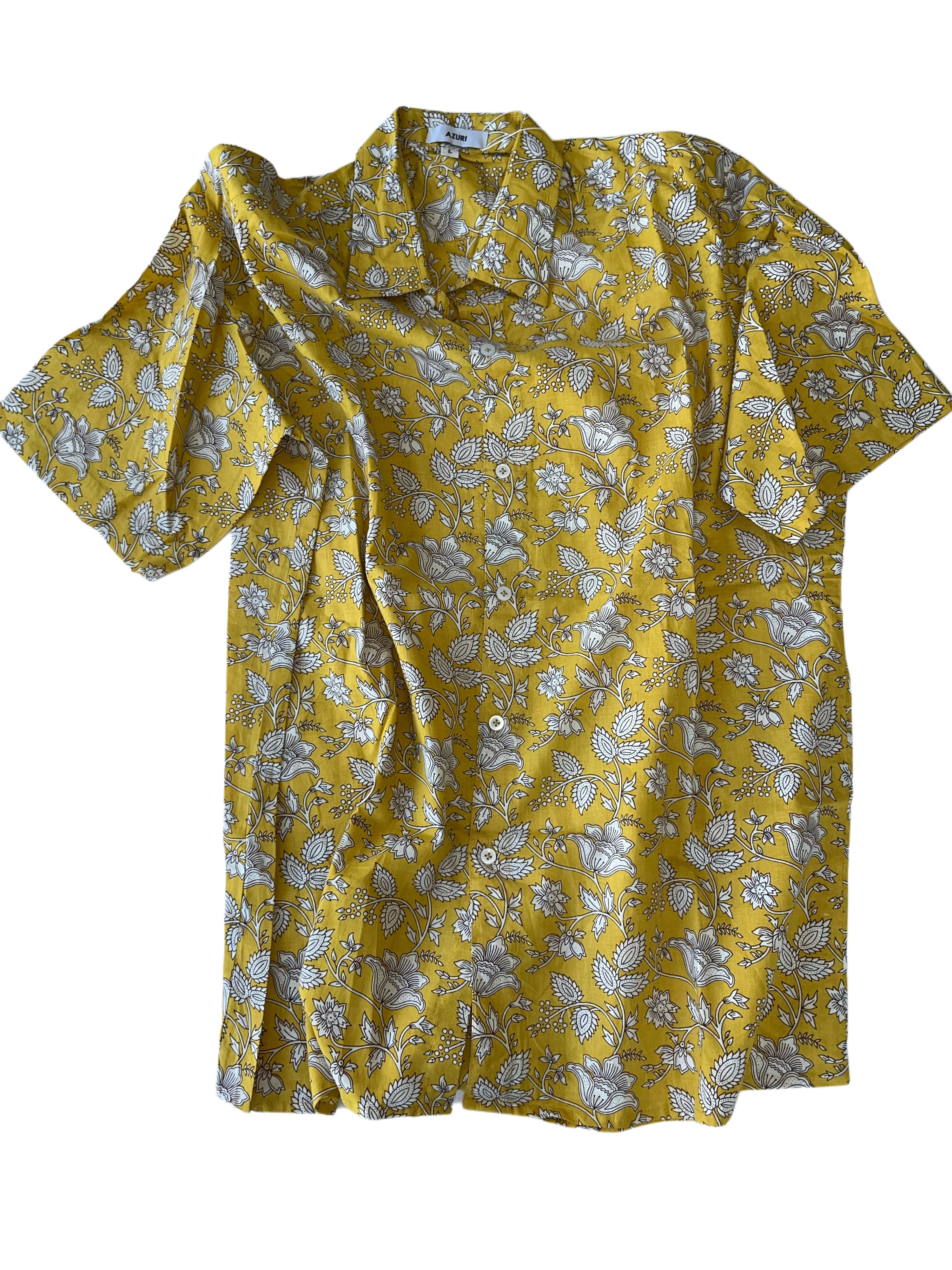 Men's Collared Short Sleeve Shirt - Light Weight Fabric | Yellow White