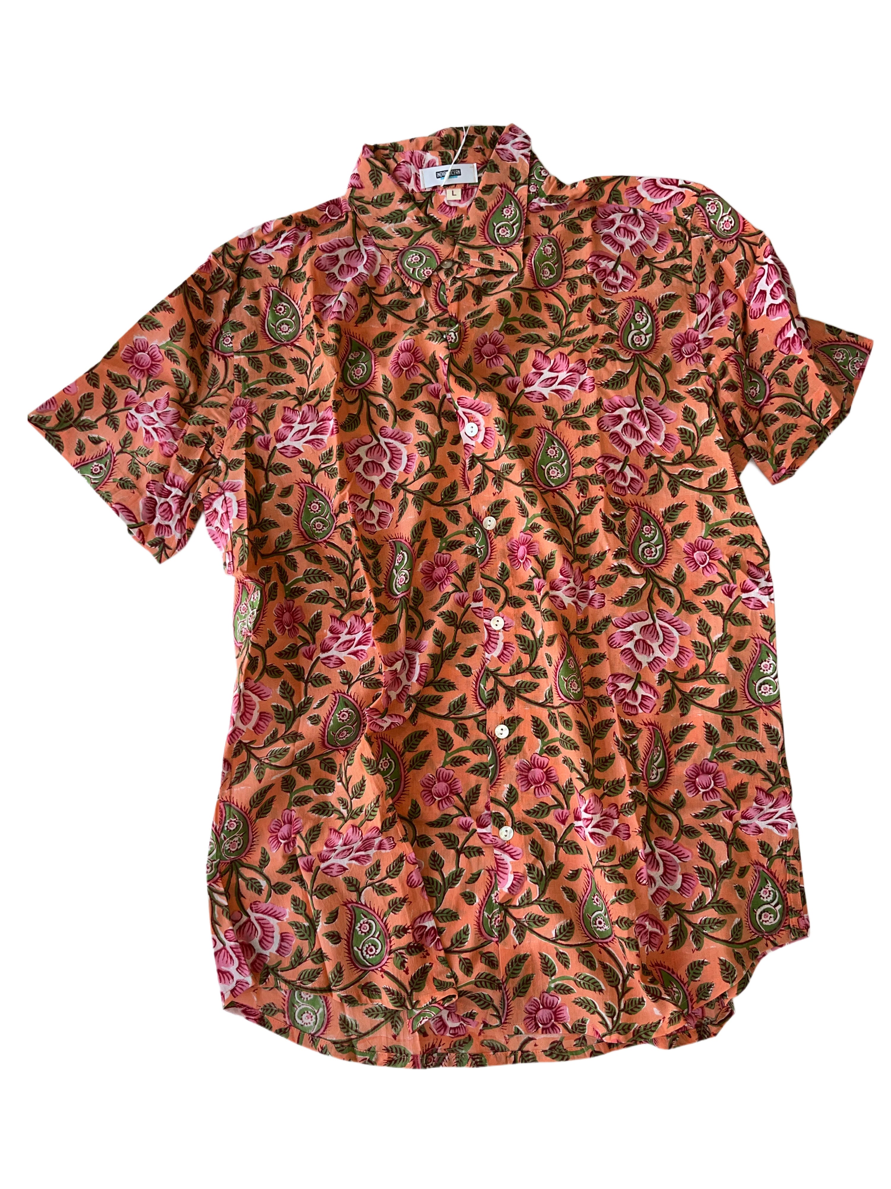 Men's Collared Short Sleeve Shirt - Light Weight Fabric | Peach Pink Green