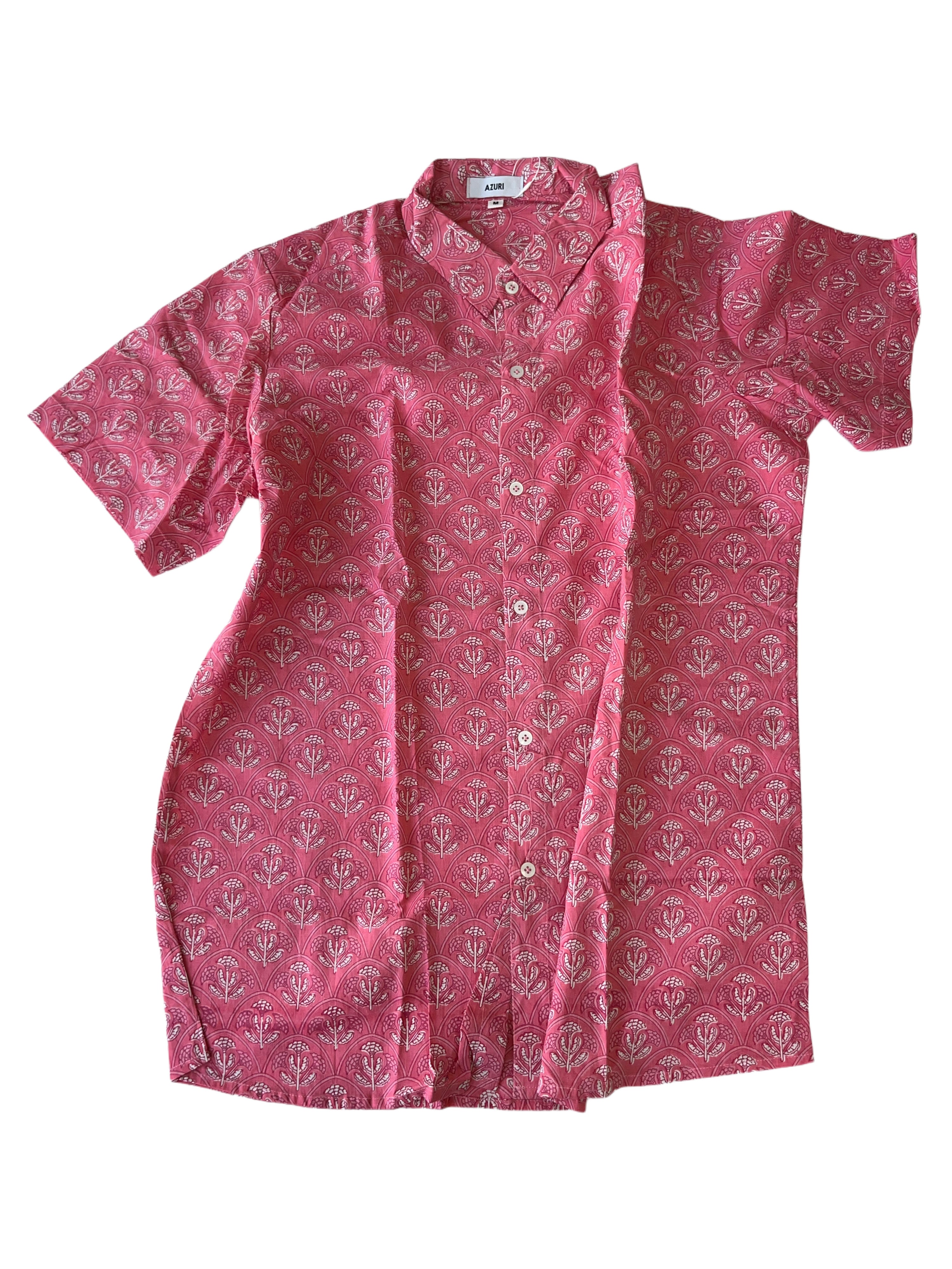Men's Collared Short Sleeve Shirt - Light Weight Fabric | Pink White