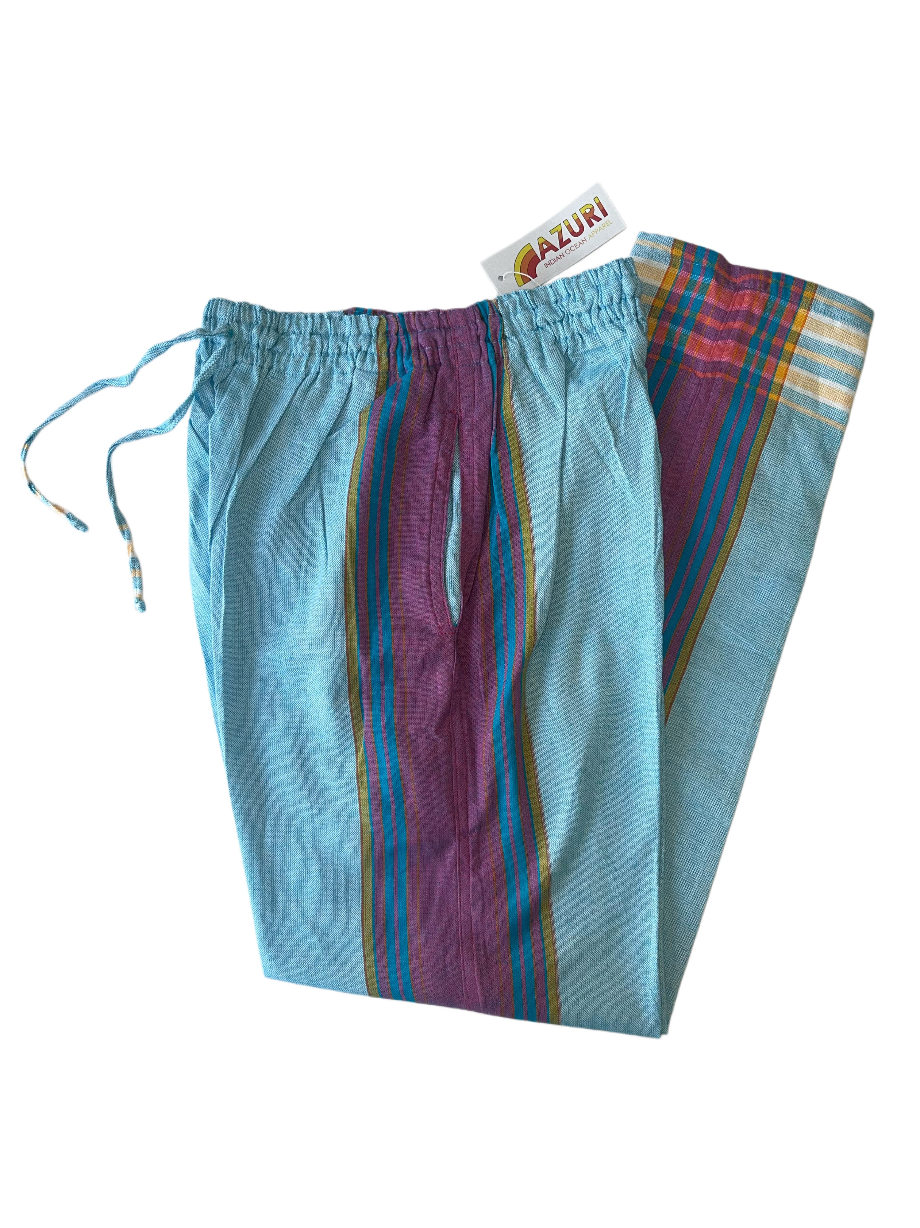 Kikoy Unisex Pants | Light Blue with Pink