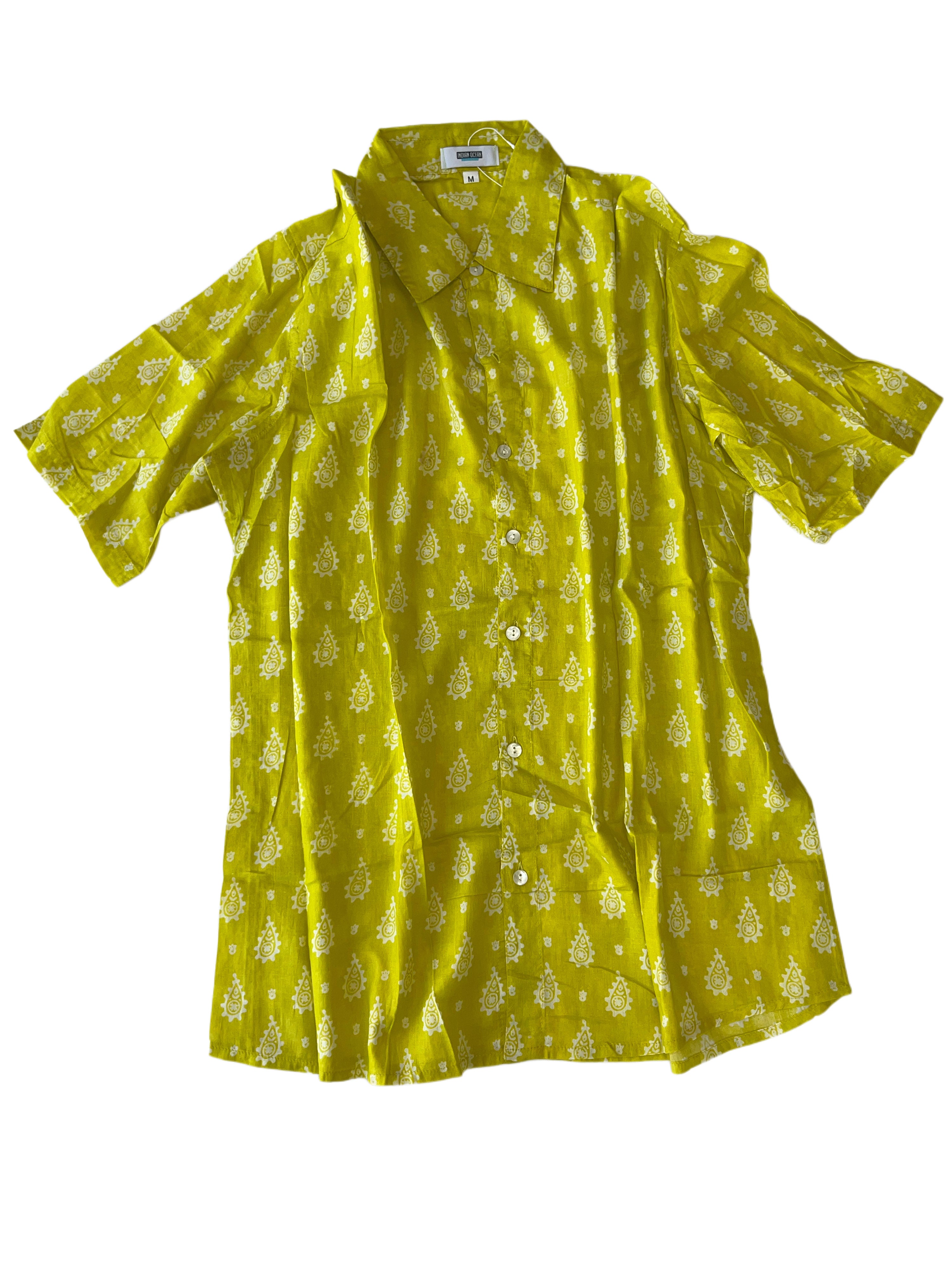 Men's Collared Short Sleeve Shirt - Light Weight Fabric | Yellow White