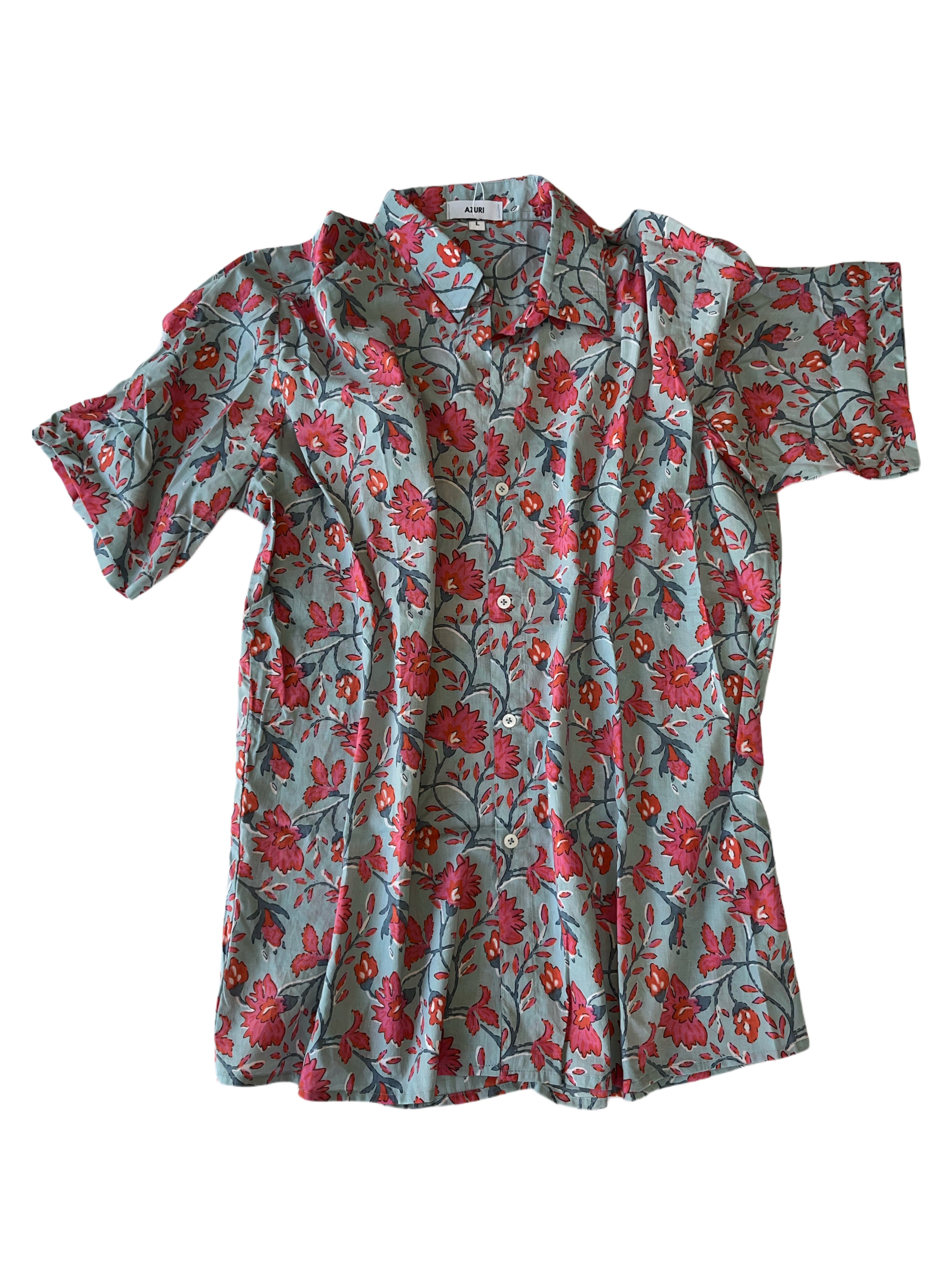Men's Collared Short Sleeve Shirt - Light Weight Fabric | Light Blue Pink