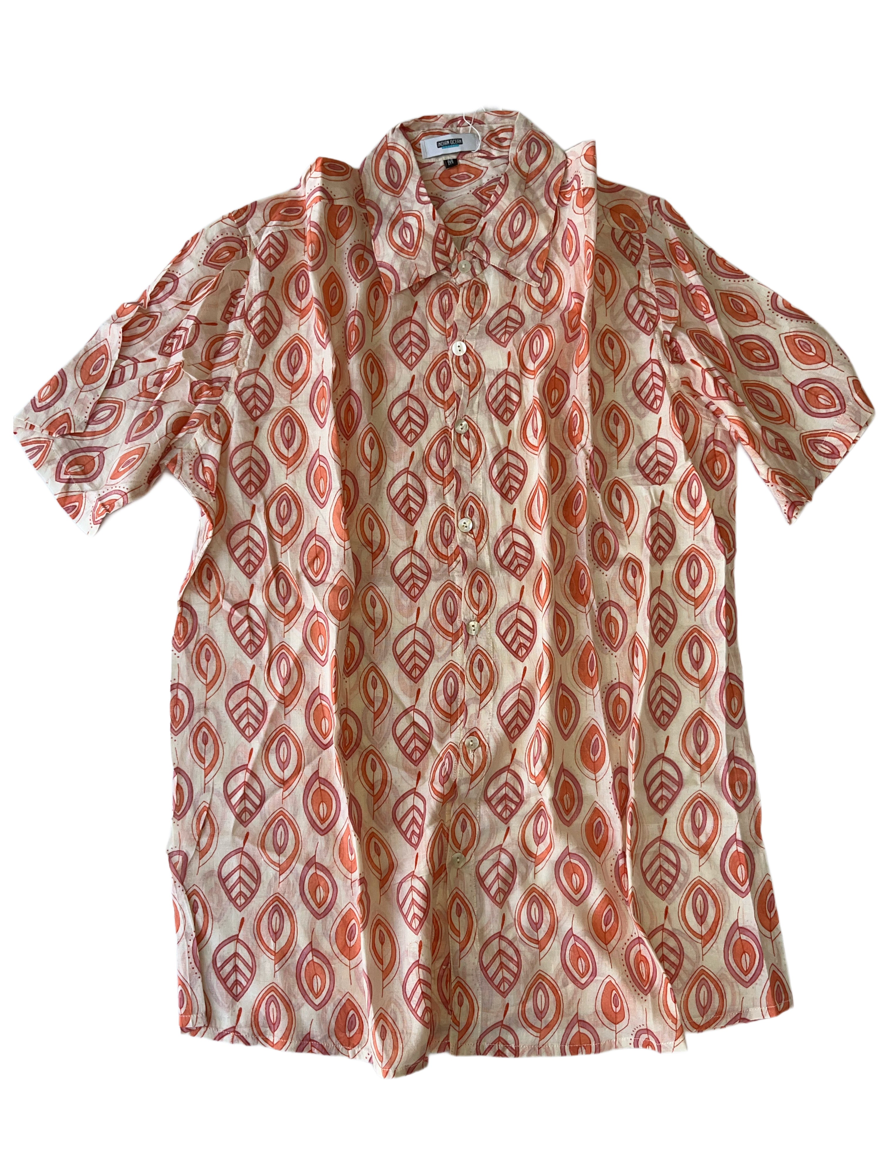 Men's Collared Short Sleeve Shirt - Light Weight Fabric | White Red/Pink