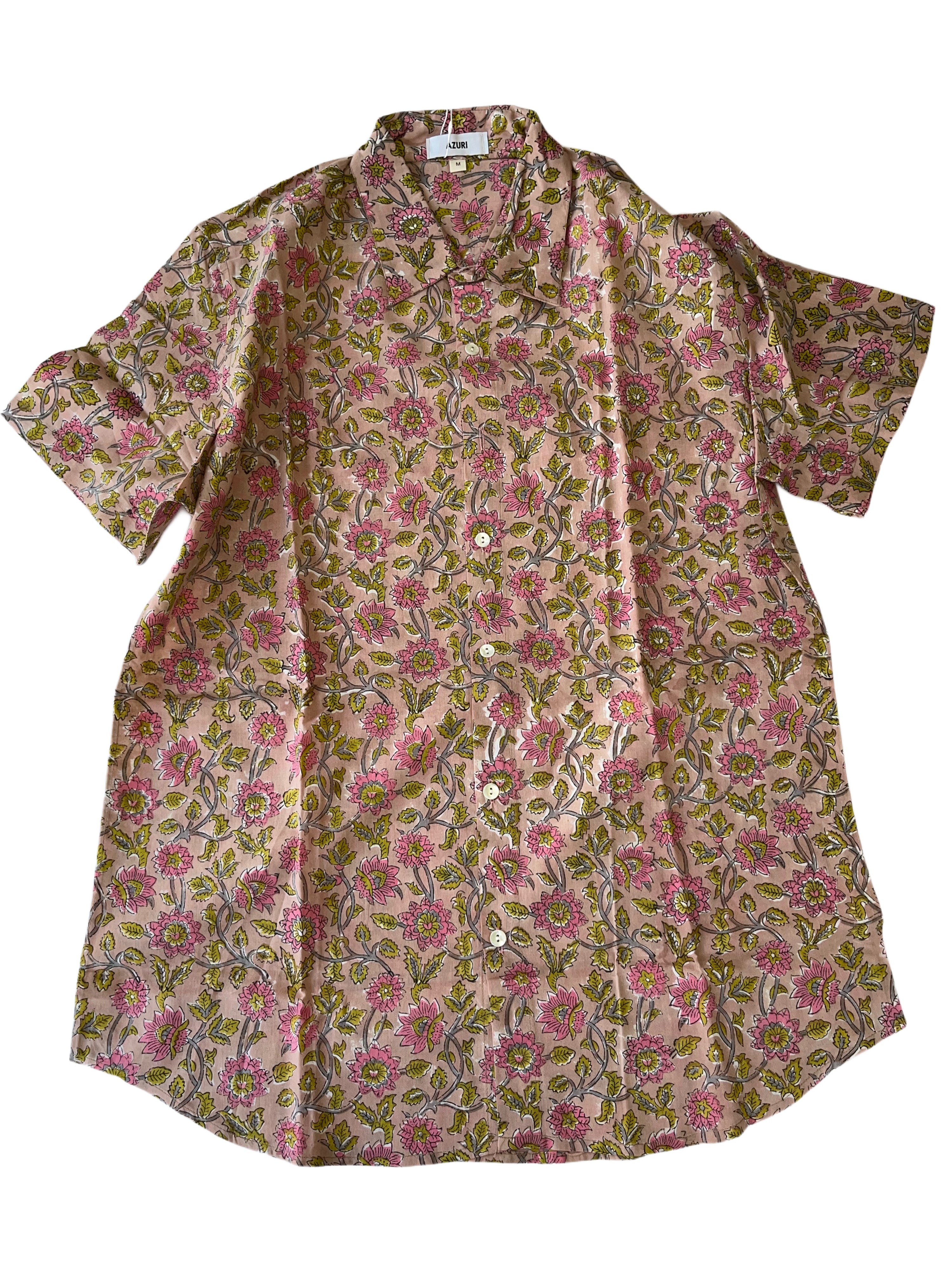Men's Collared Short Sleeve Shirt - Light Weight Fabric | Pink Green