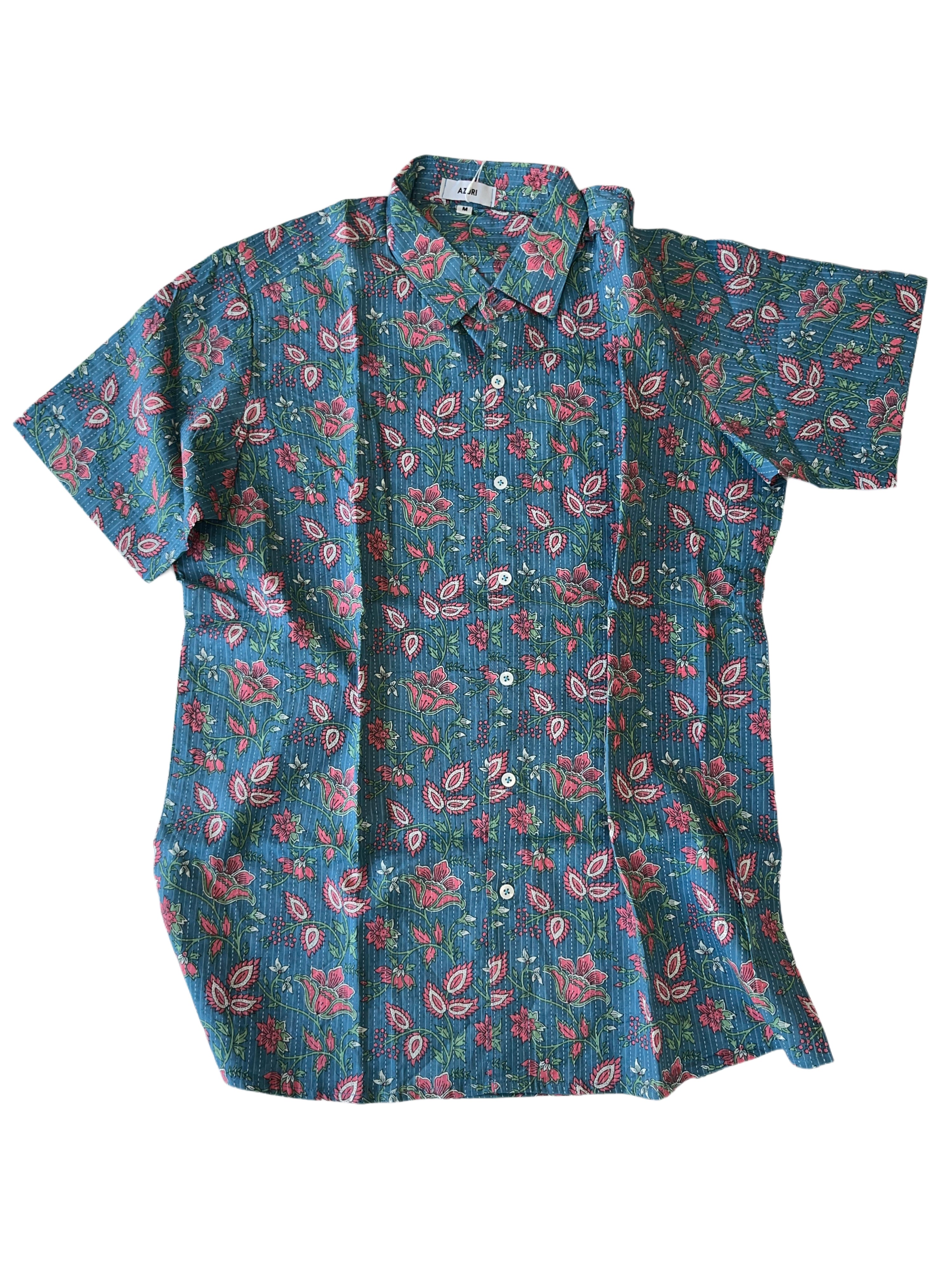 Men's Collared Short Sleeve Shirt - Light Weight Fabric | Blue Pinks White