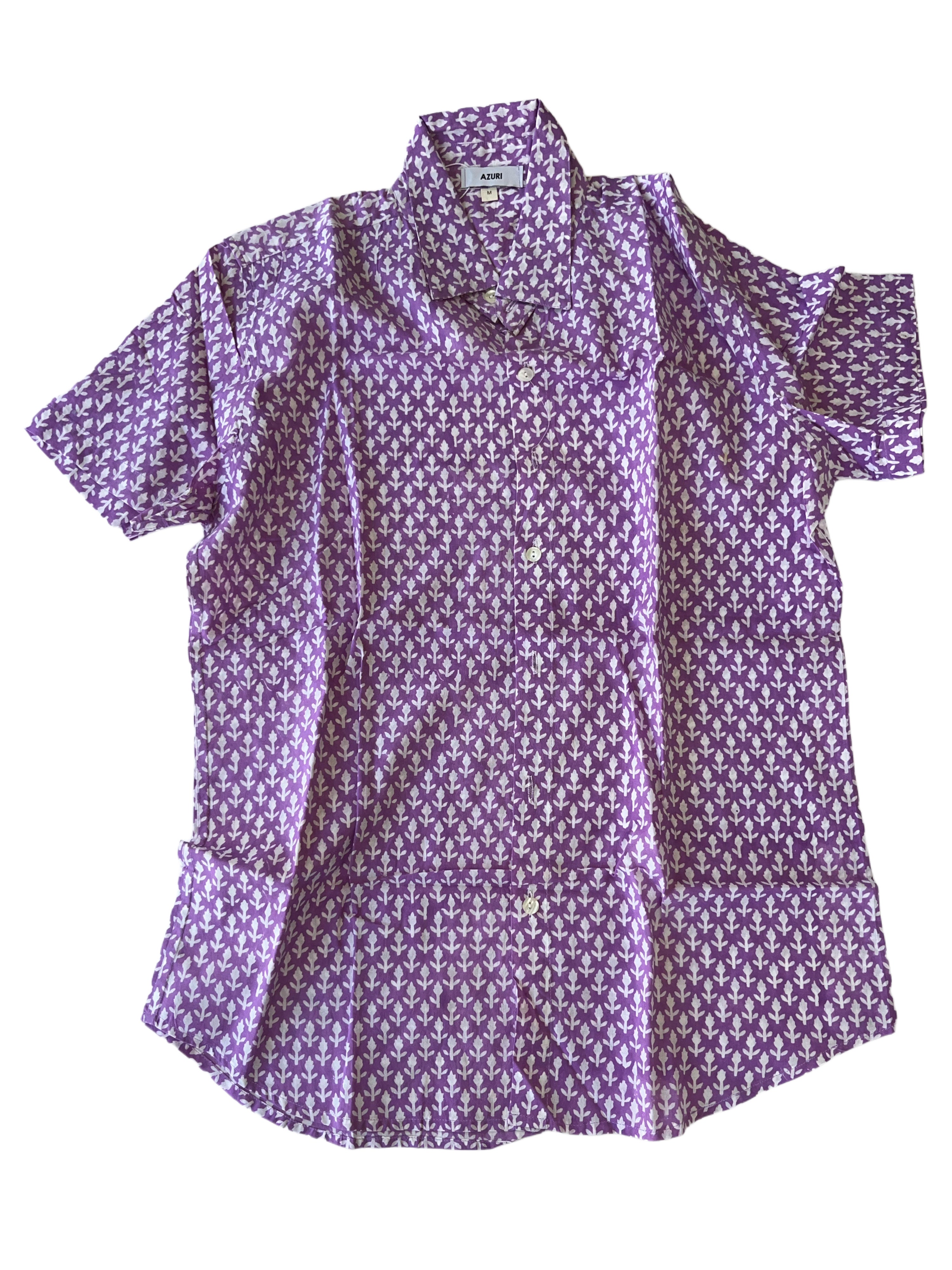Men's Collared Short Sleeve Shirt - Light Weight Fabric | Purple White