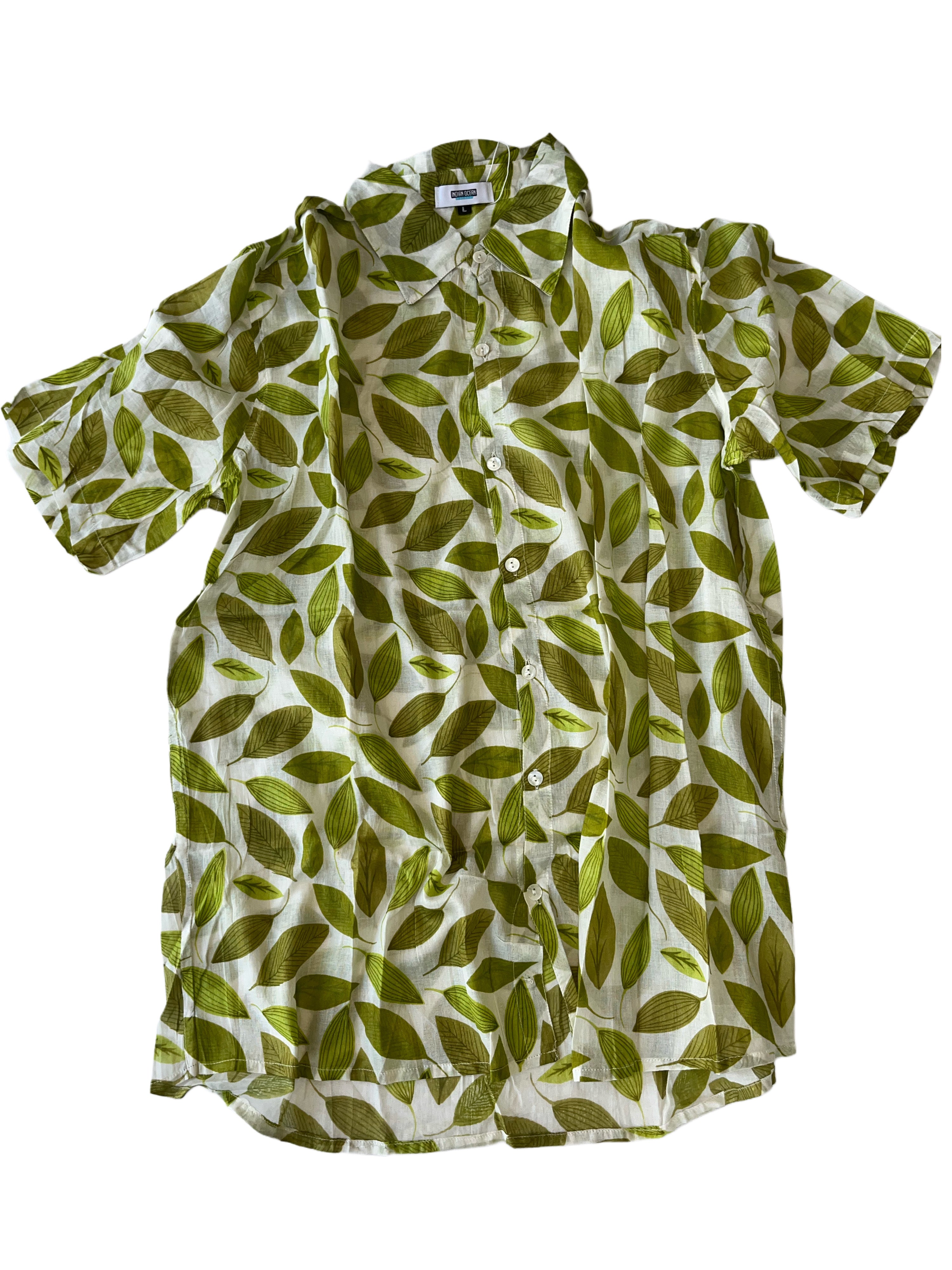 Men's Collared Short Sleeve Shirt - Light Weight Fabric | Green White