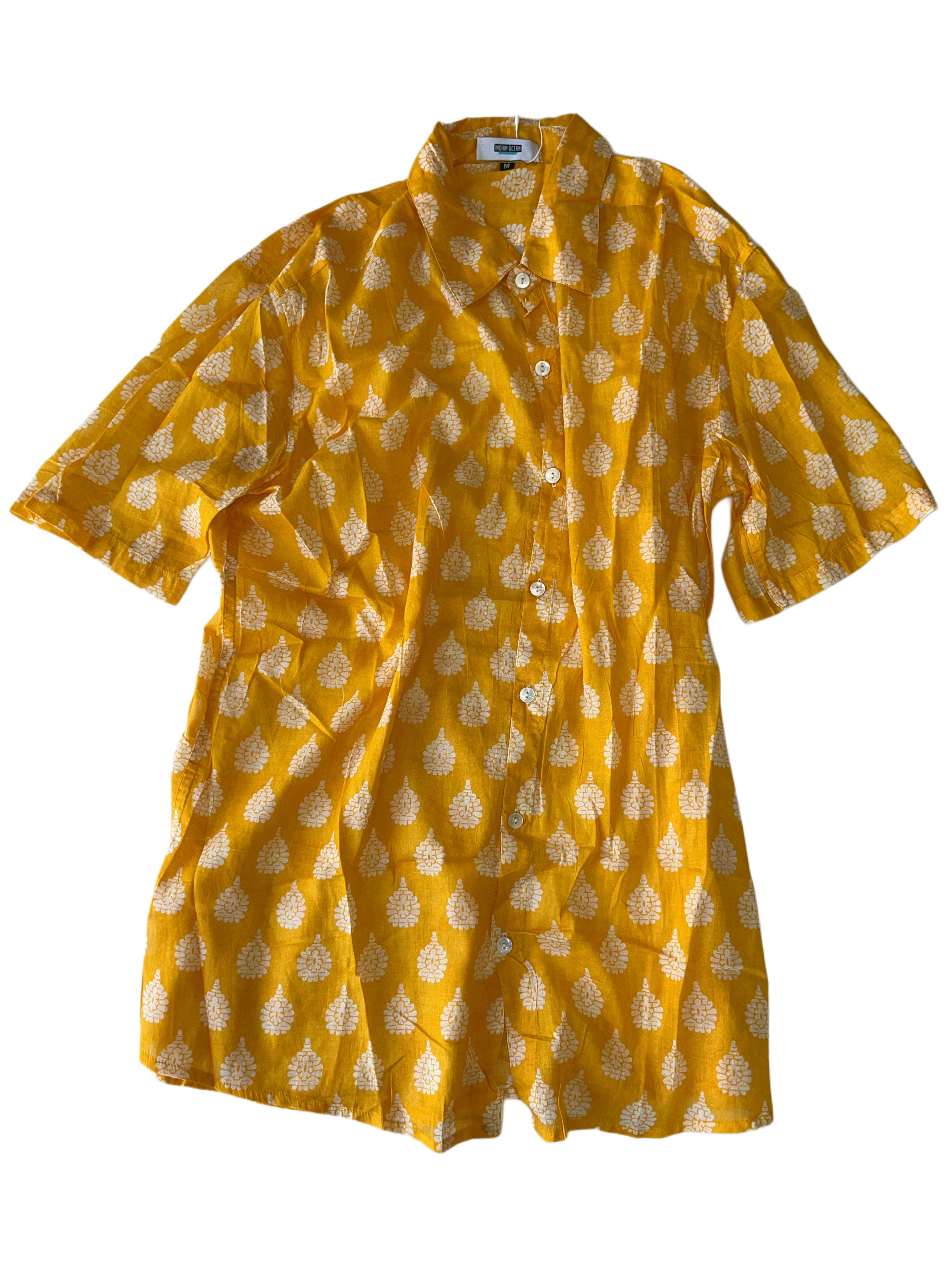 Men's Collared Short Sleeve Shirt - Light Weight Fabric | Mustard White