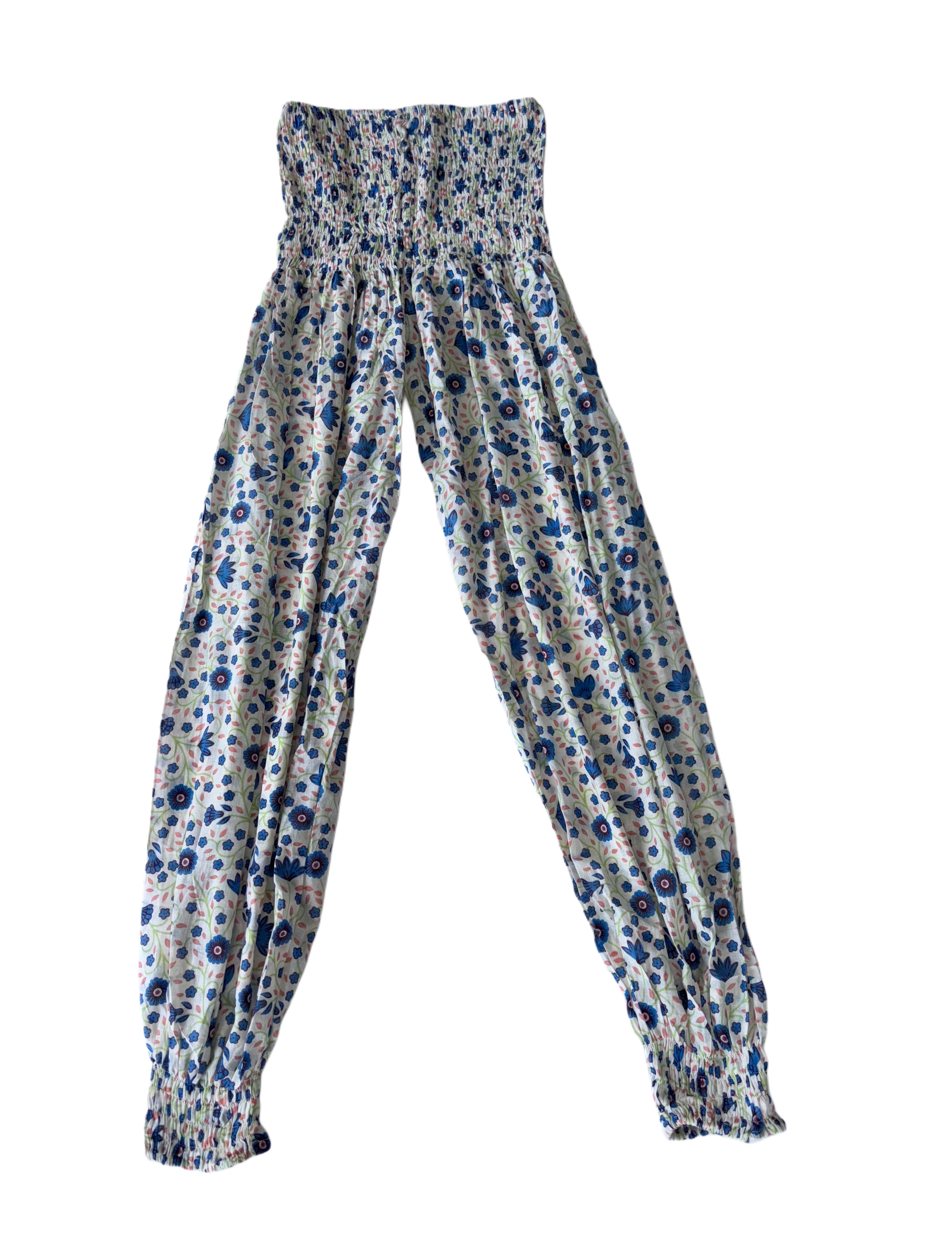 Ladies Cotton Balloon Pants | Blue White
