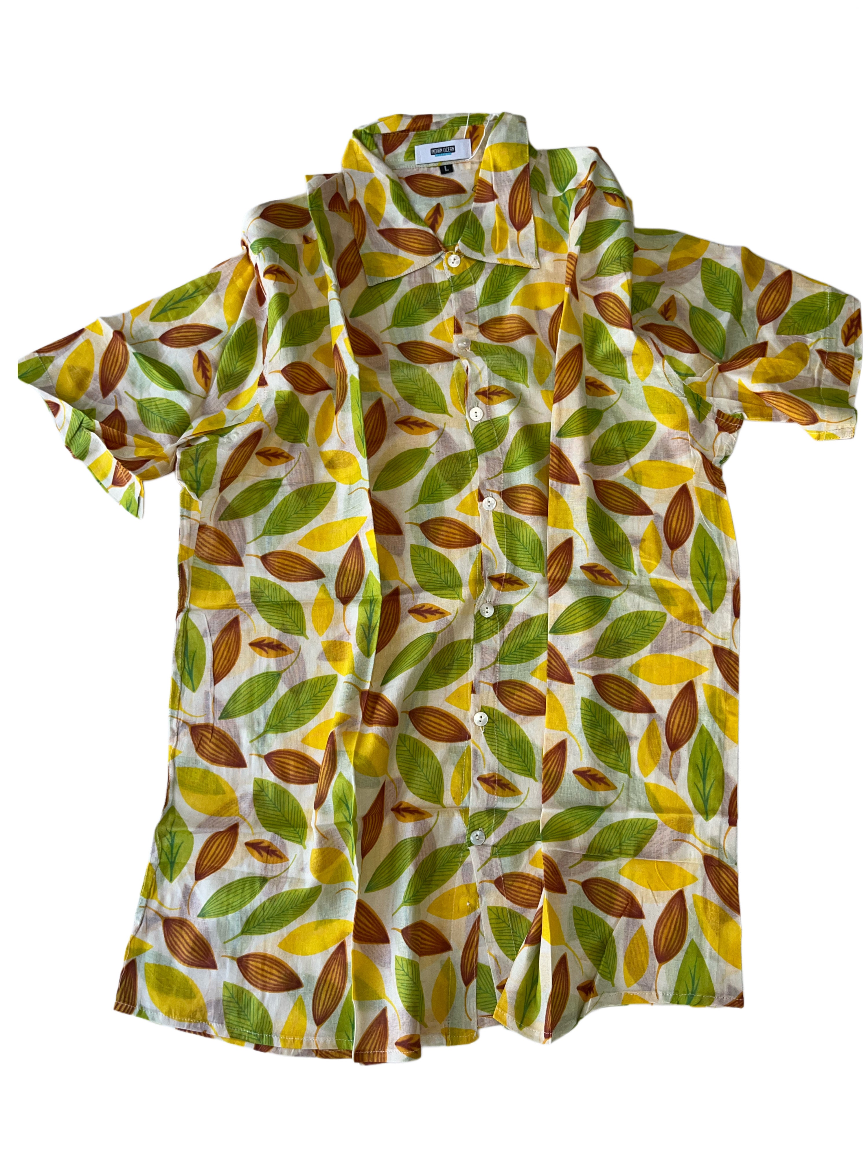 Men's Collared Short Sleeve Shirt - Light Weight Fabric | White Green Brown Yellow