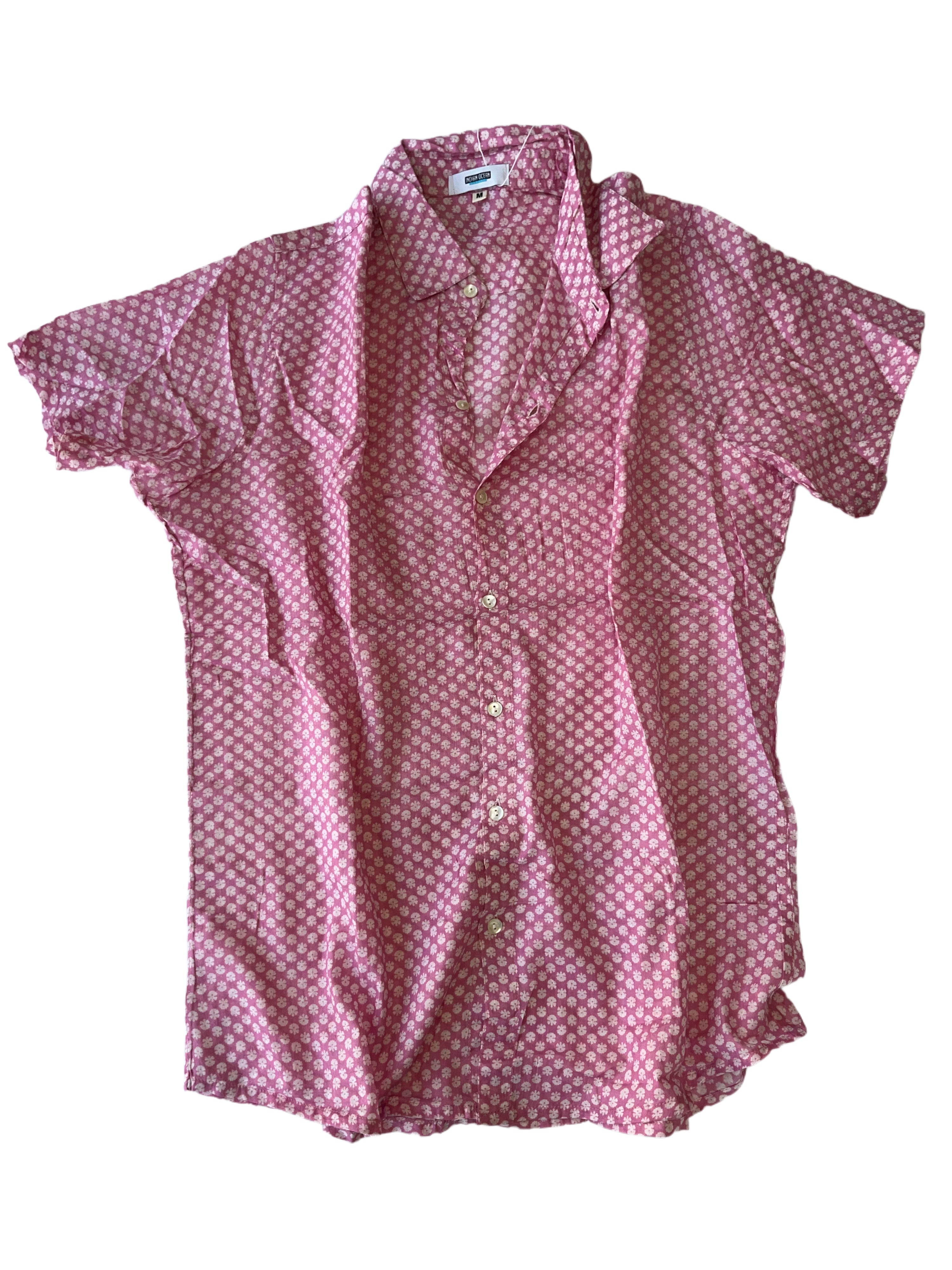 Men's Collared Short Sleeve Shirt - Light Weight Fabric | Pink White