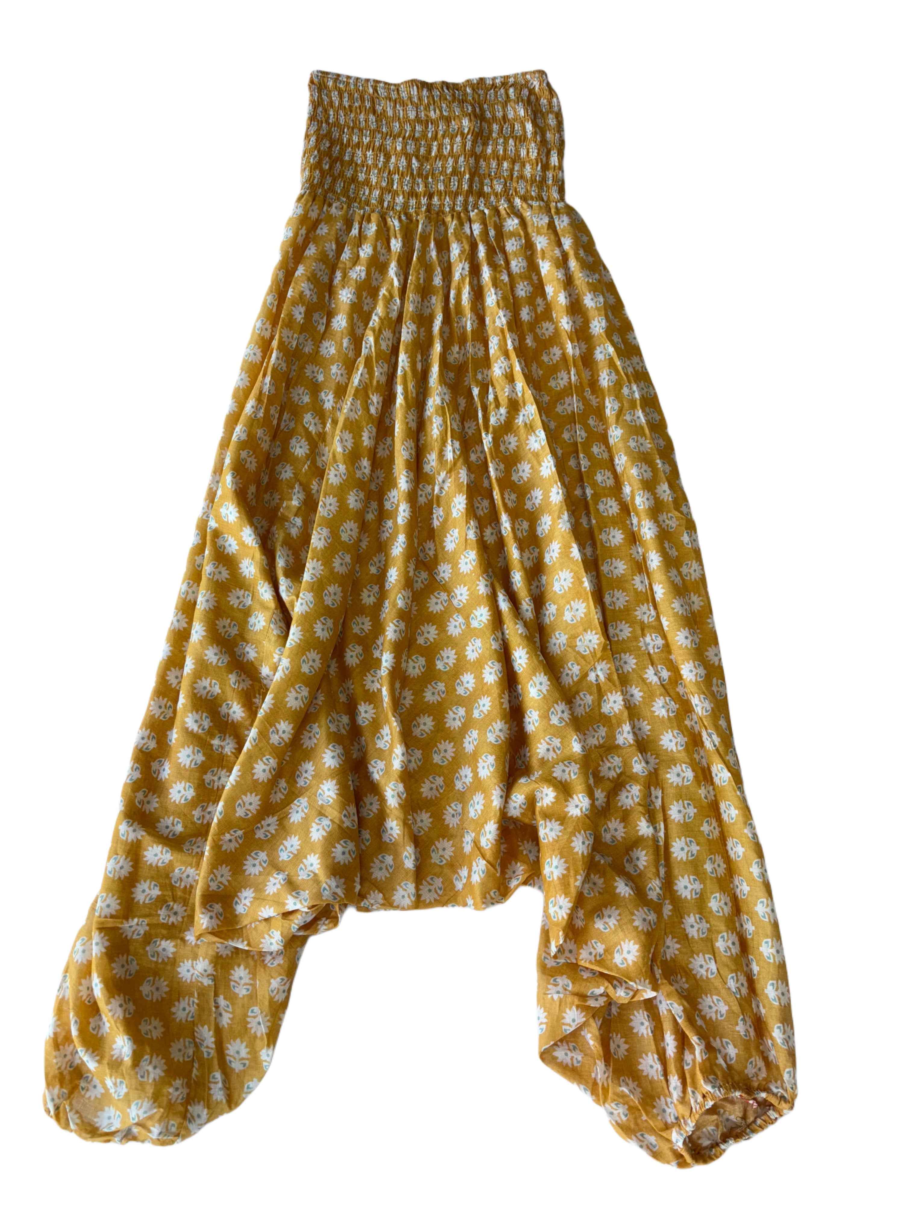 Ladies Cotton Elephant Pants | Mustard White