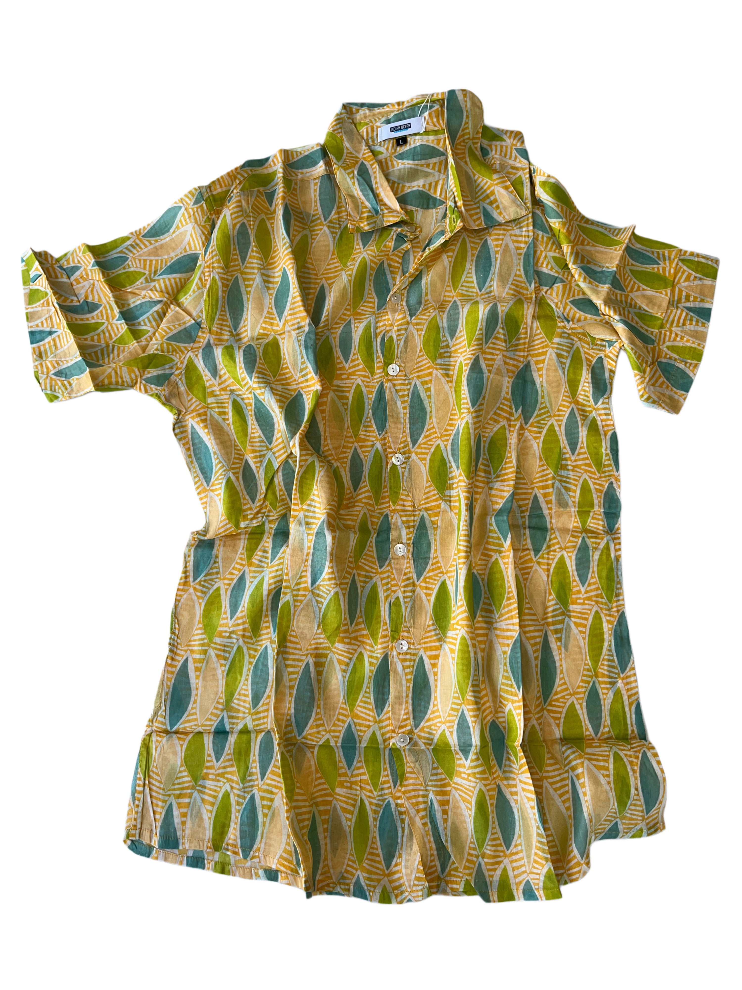 Men's Collared Short Sleeve Shirt - Light Weight Fabric | Yellow Greens