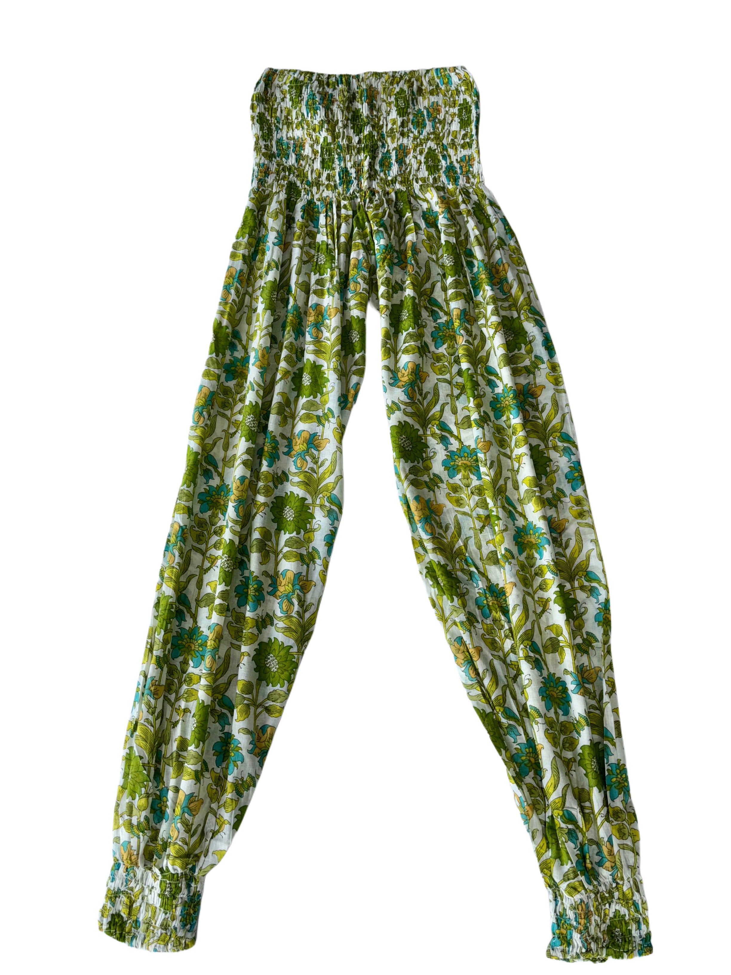 Ladies Cotton Balloon Pants | Green Blue White
