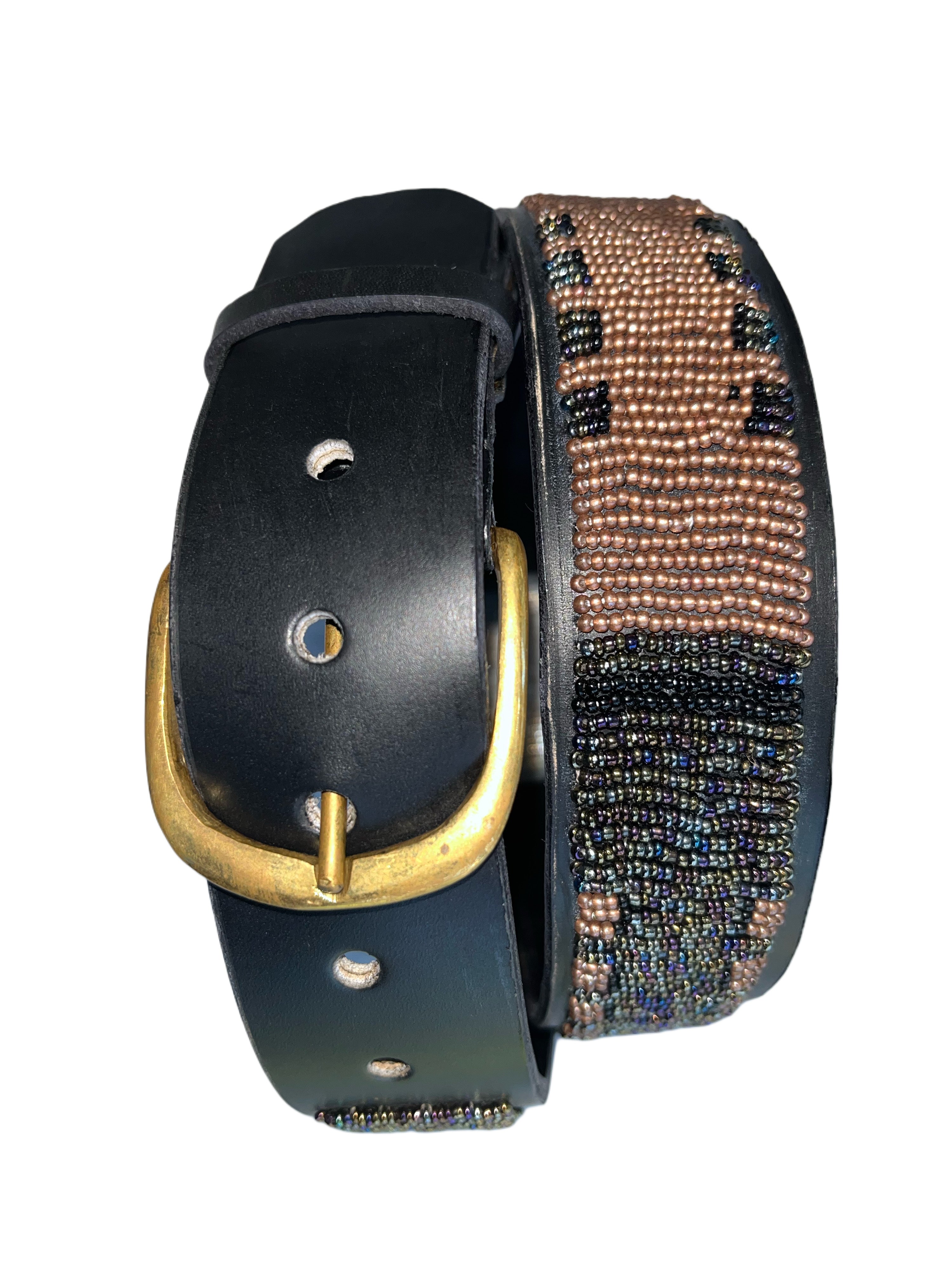 Leather Beaded Belts | Gold White Black Brown