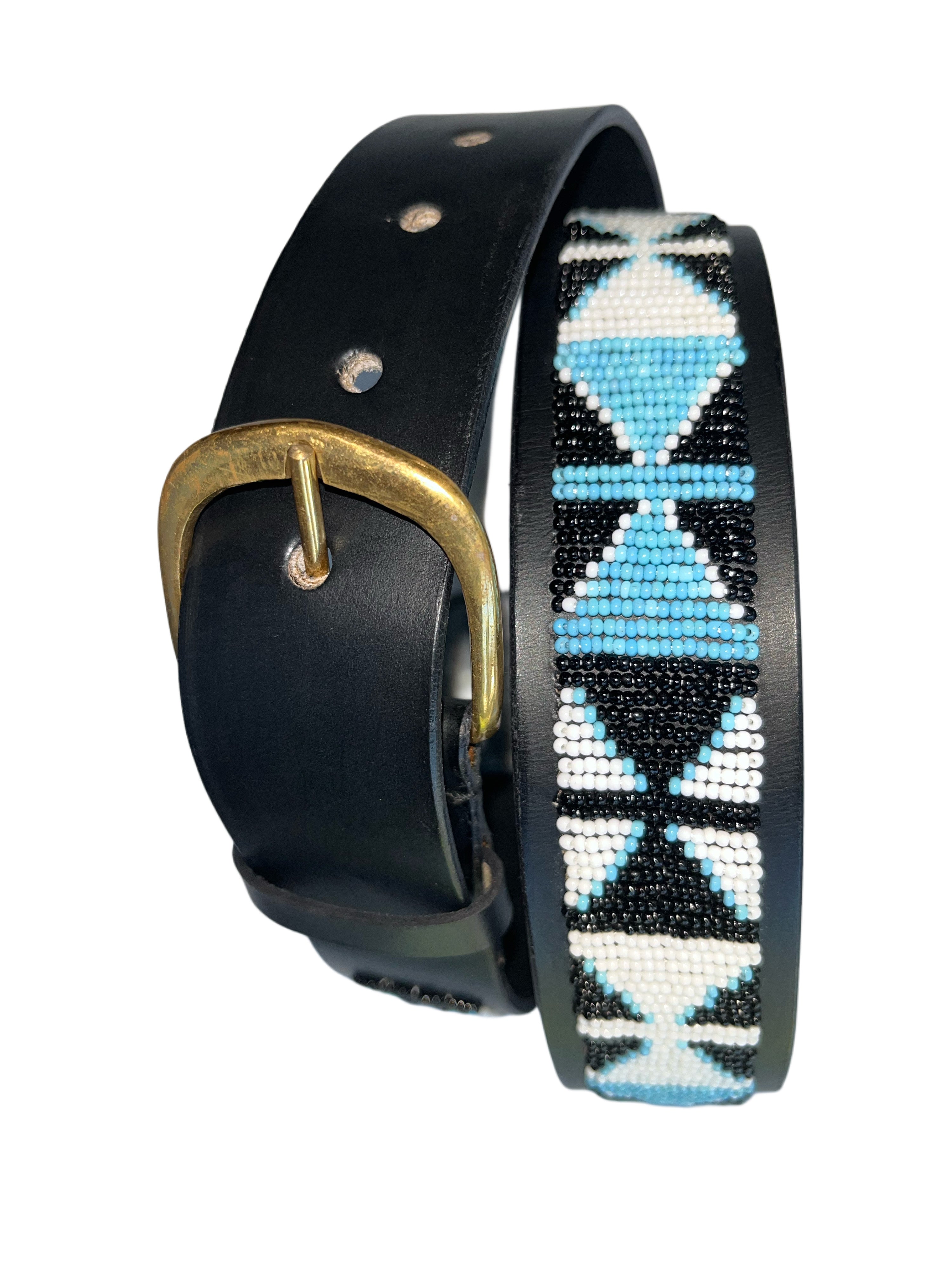 Leather Beaded Belts | Blue Black White