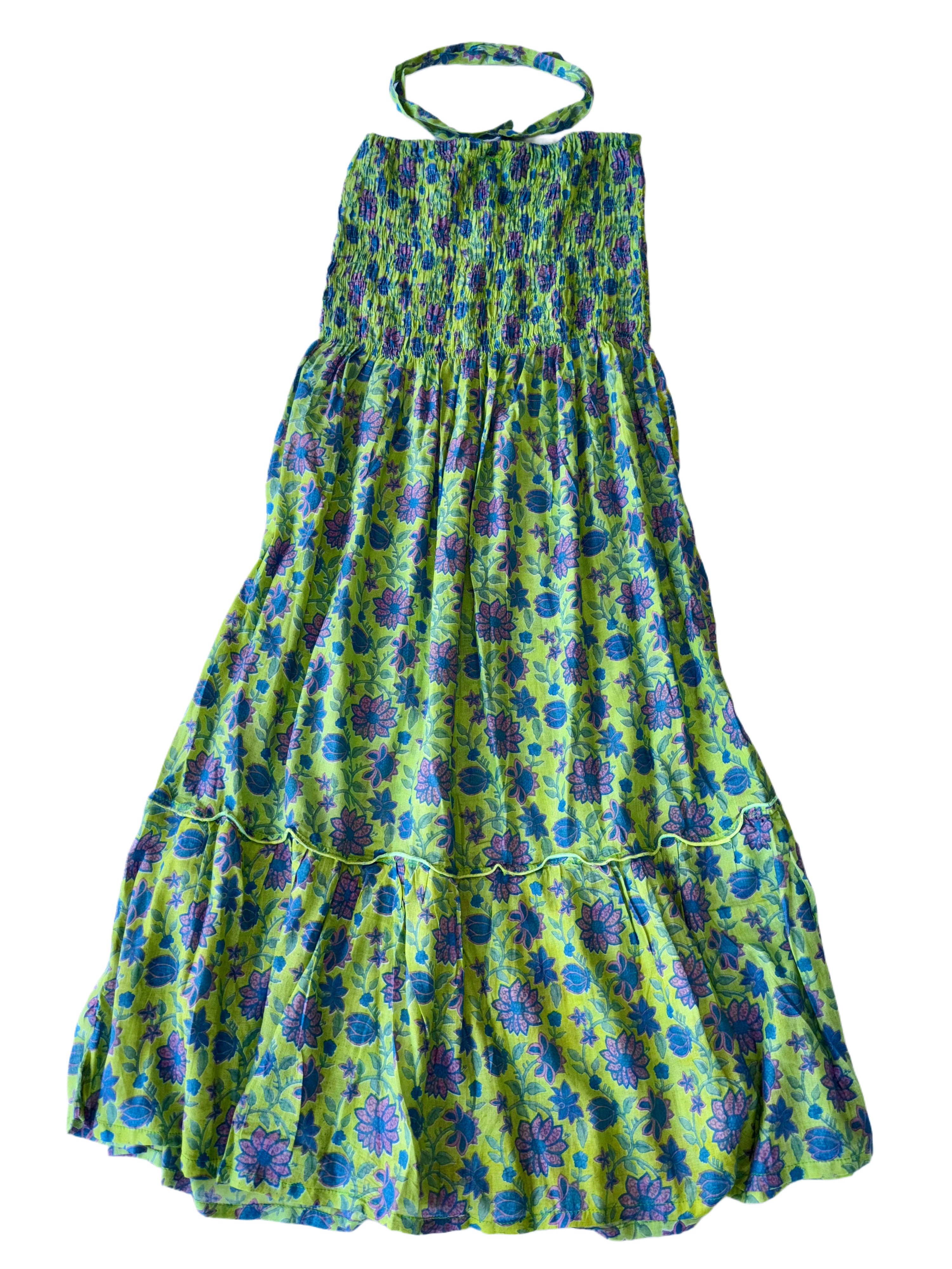 Boob Tube Sun Dress | Green Pink Blue