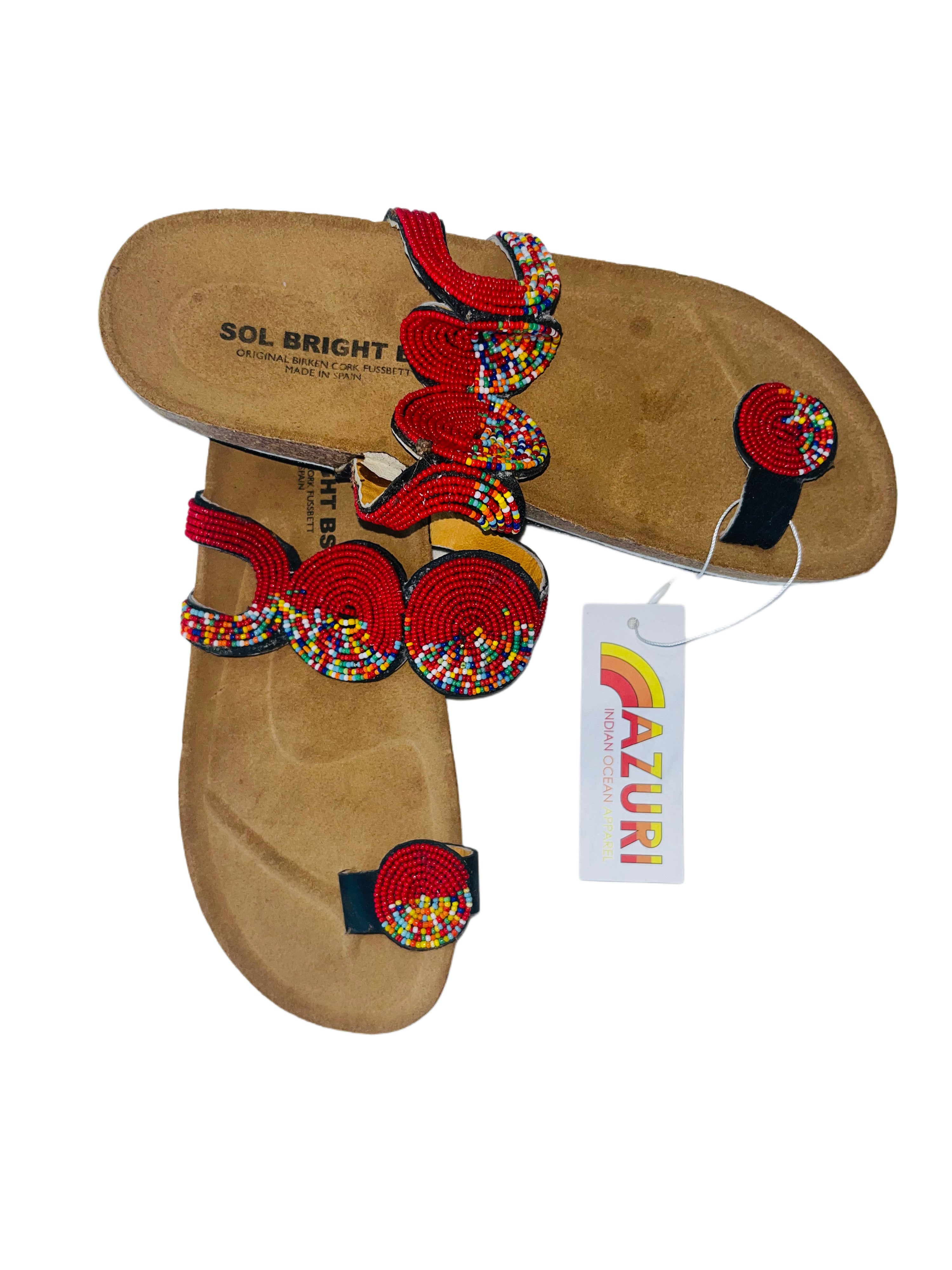 Sol Bright Sandal | Beaded Red Multicolour