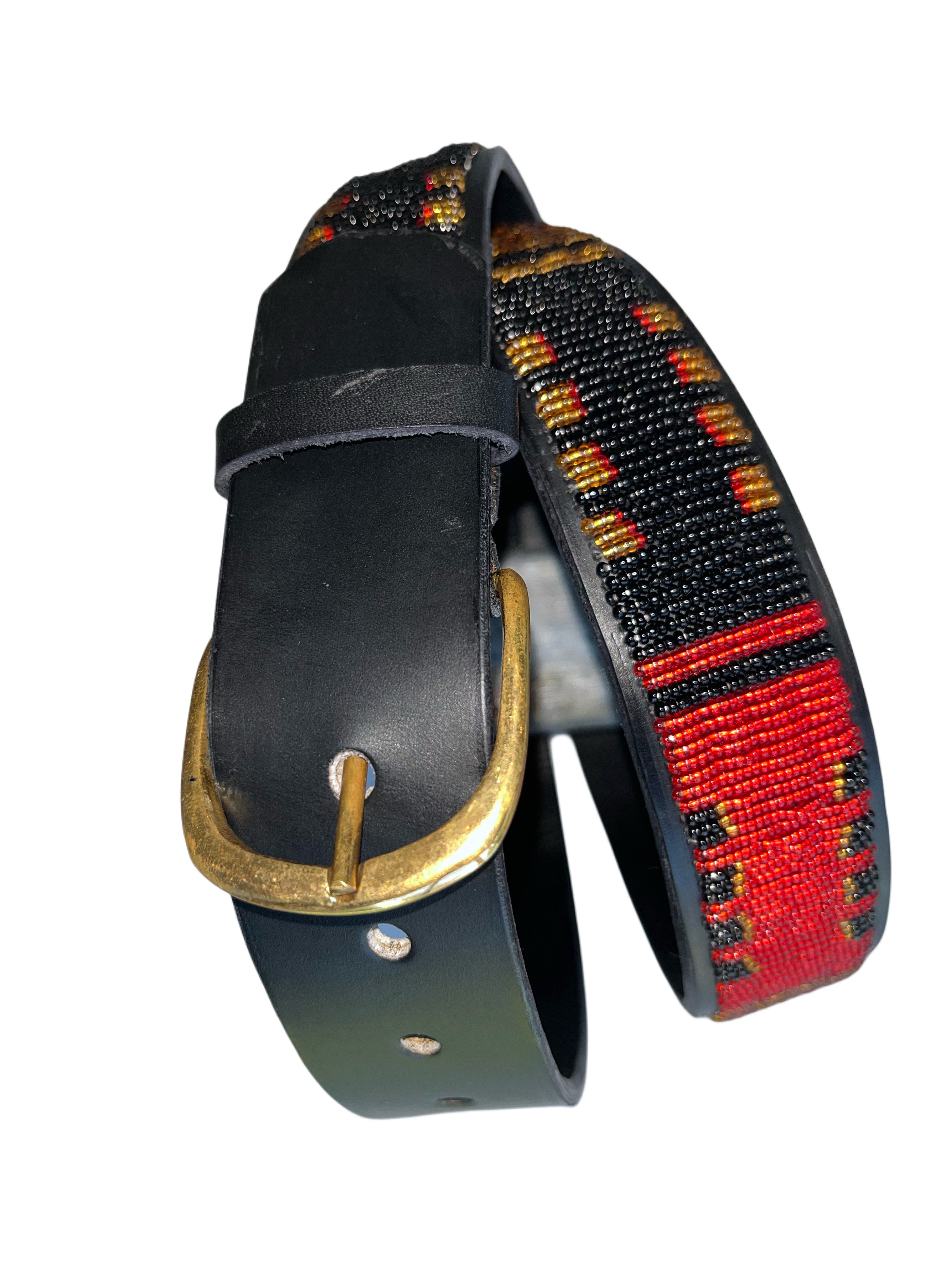 Leather Beaded Belts | Black Red Gold