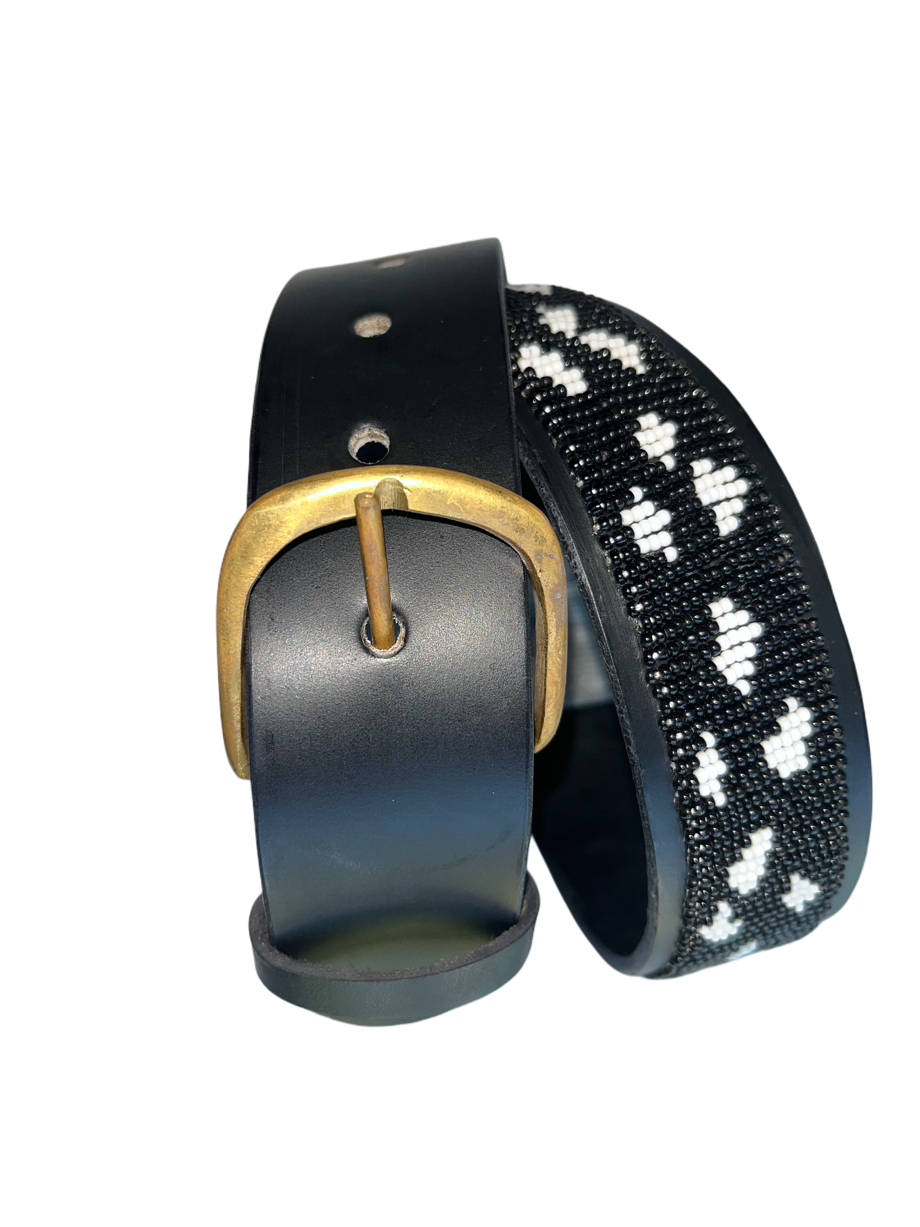 Leather Beaded Belts | Black White