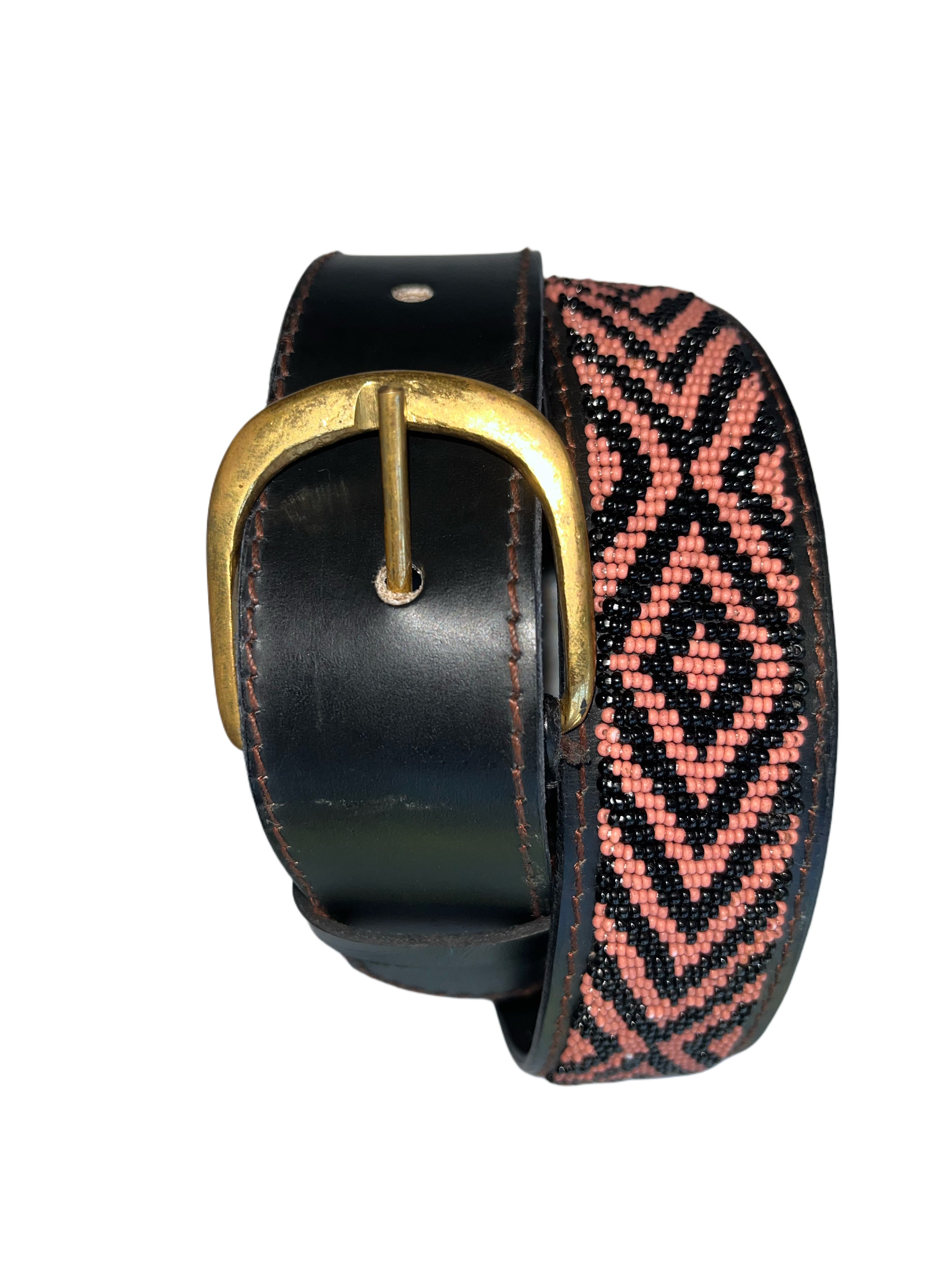 Leather Beaded Belts | Black Brown