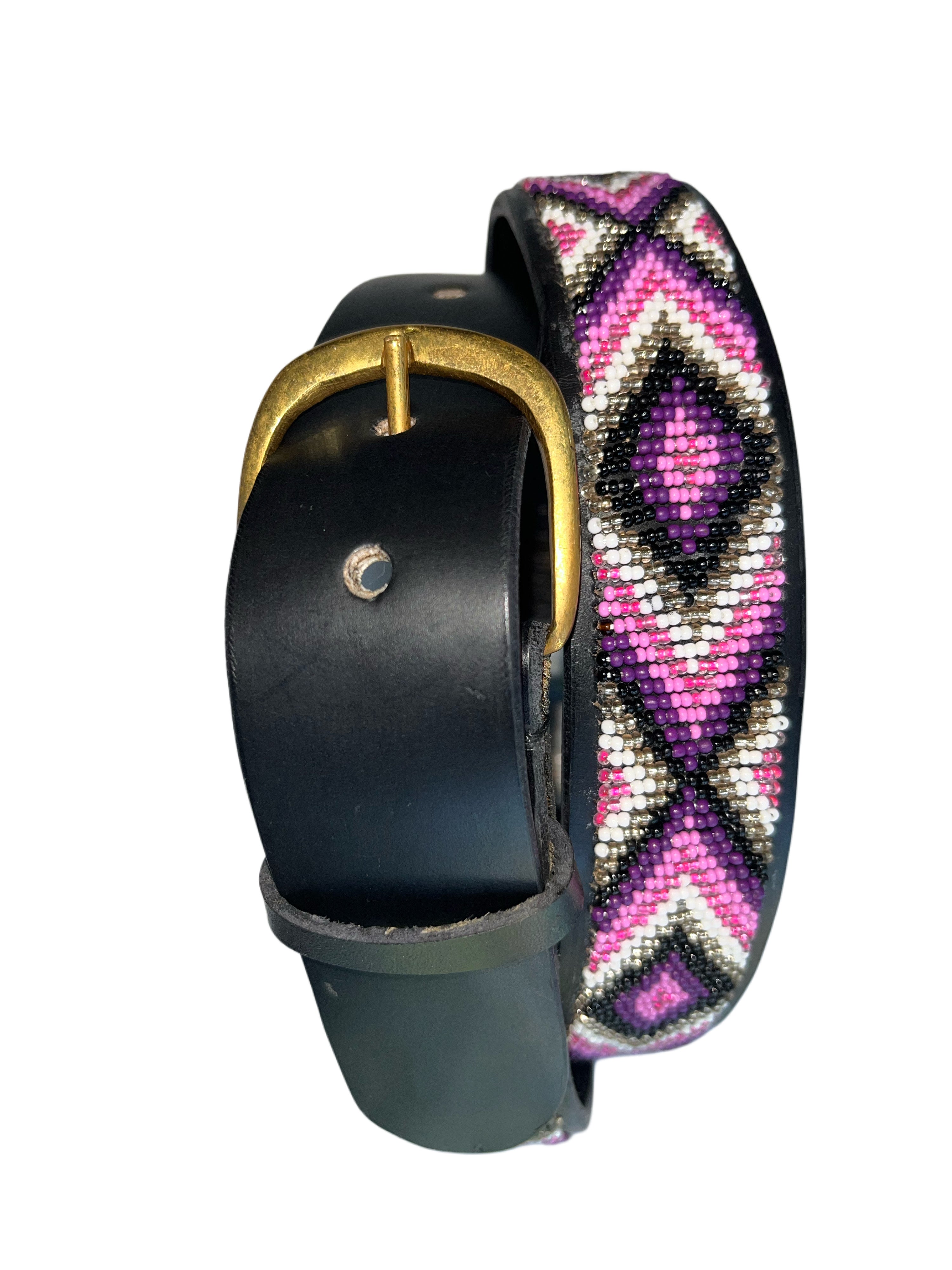 Leather Beaded Belts | Black White Pink Purple